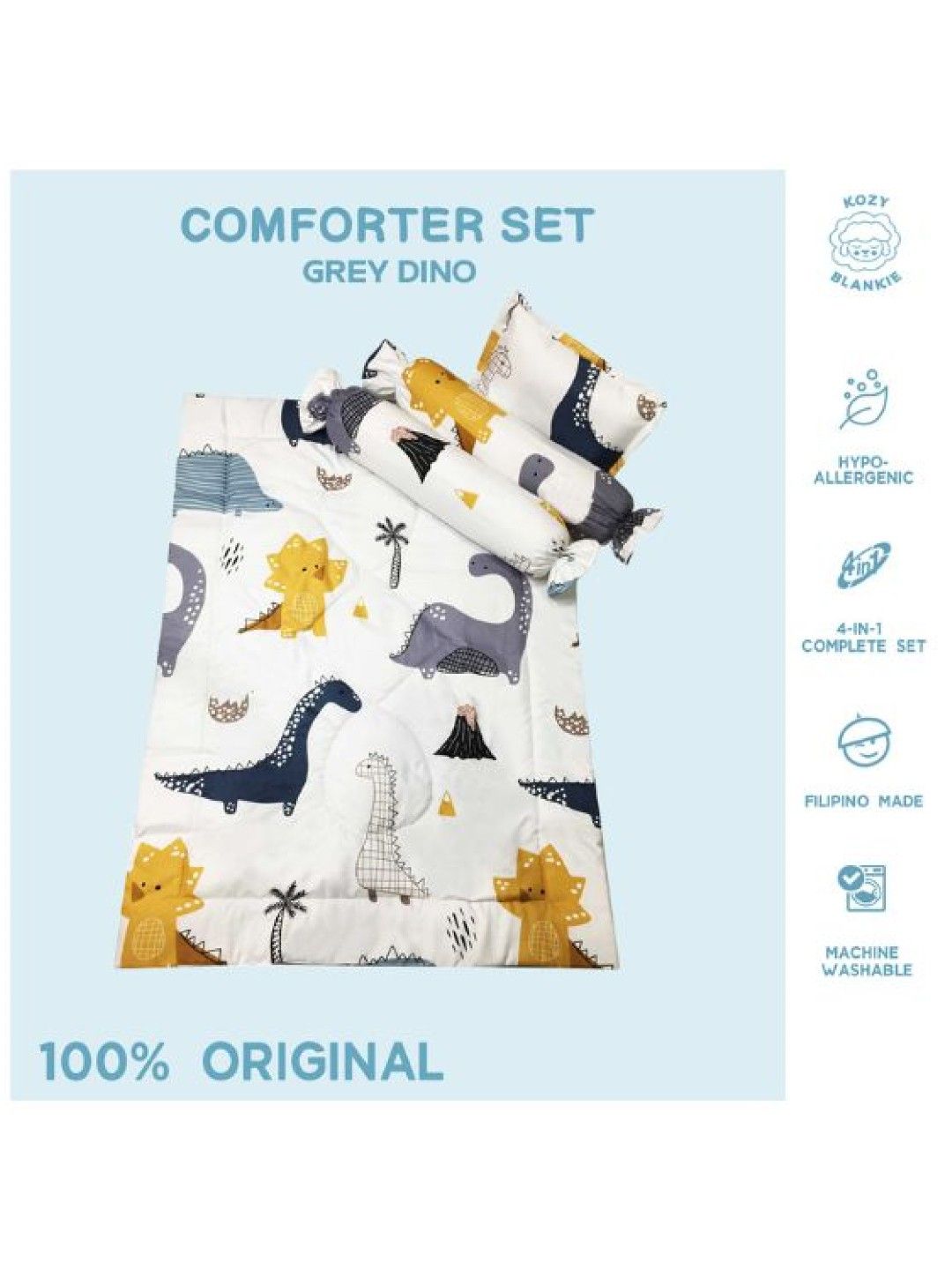 Kozy Blankie Comforter Set (Grey Dino- Image 2)