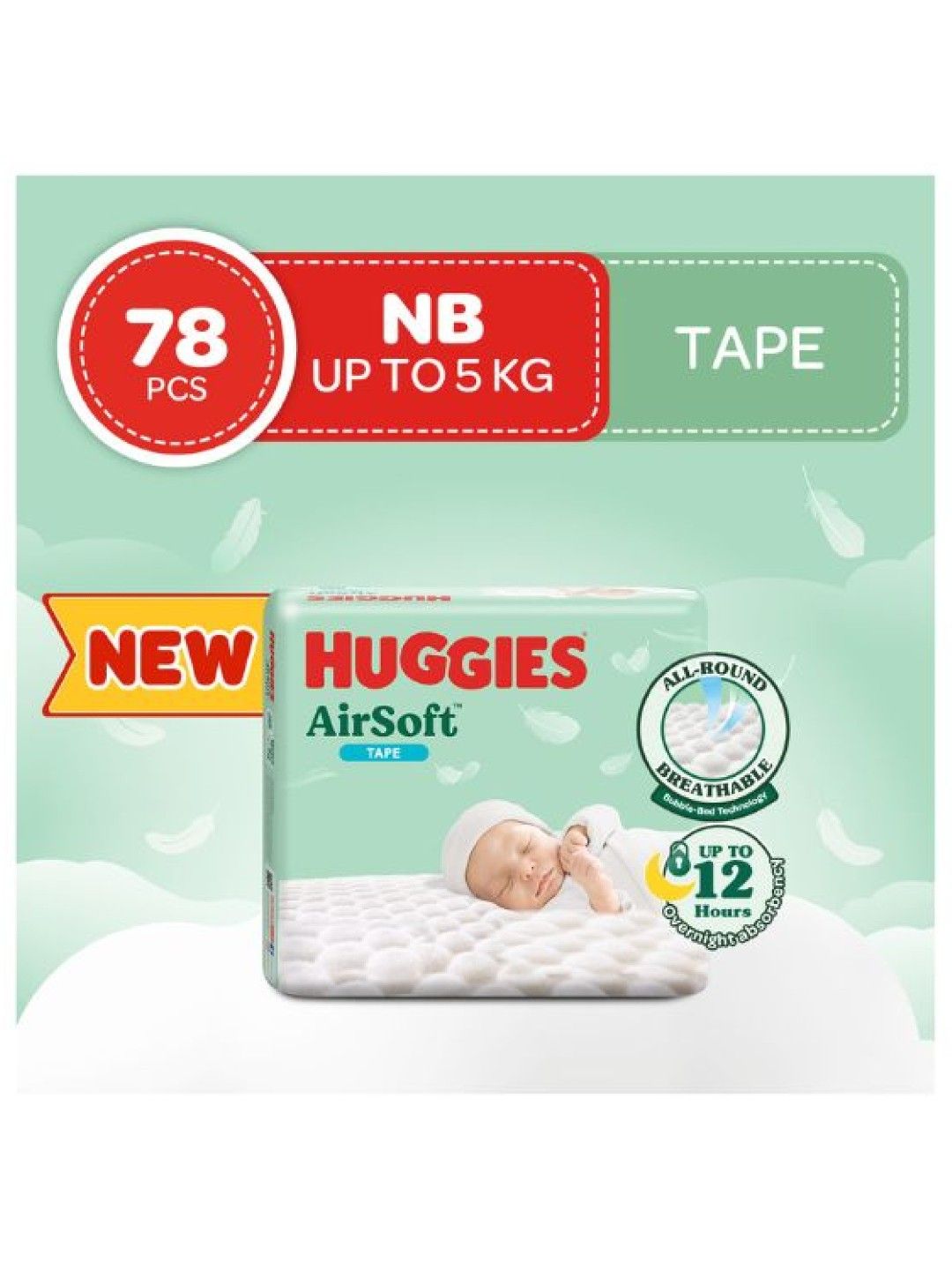 Huggies AirSoft Tape Diapers Newborn - 78 pcs (No Color- Image 3)