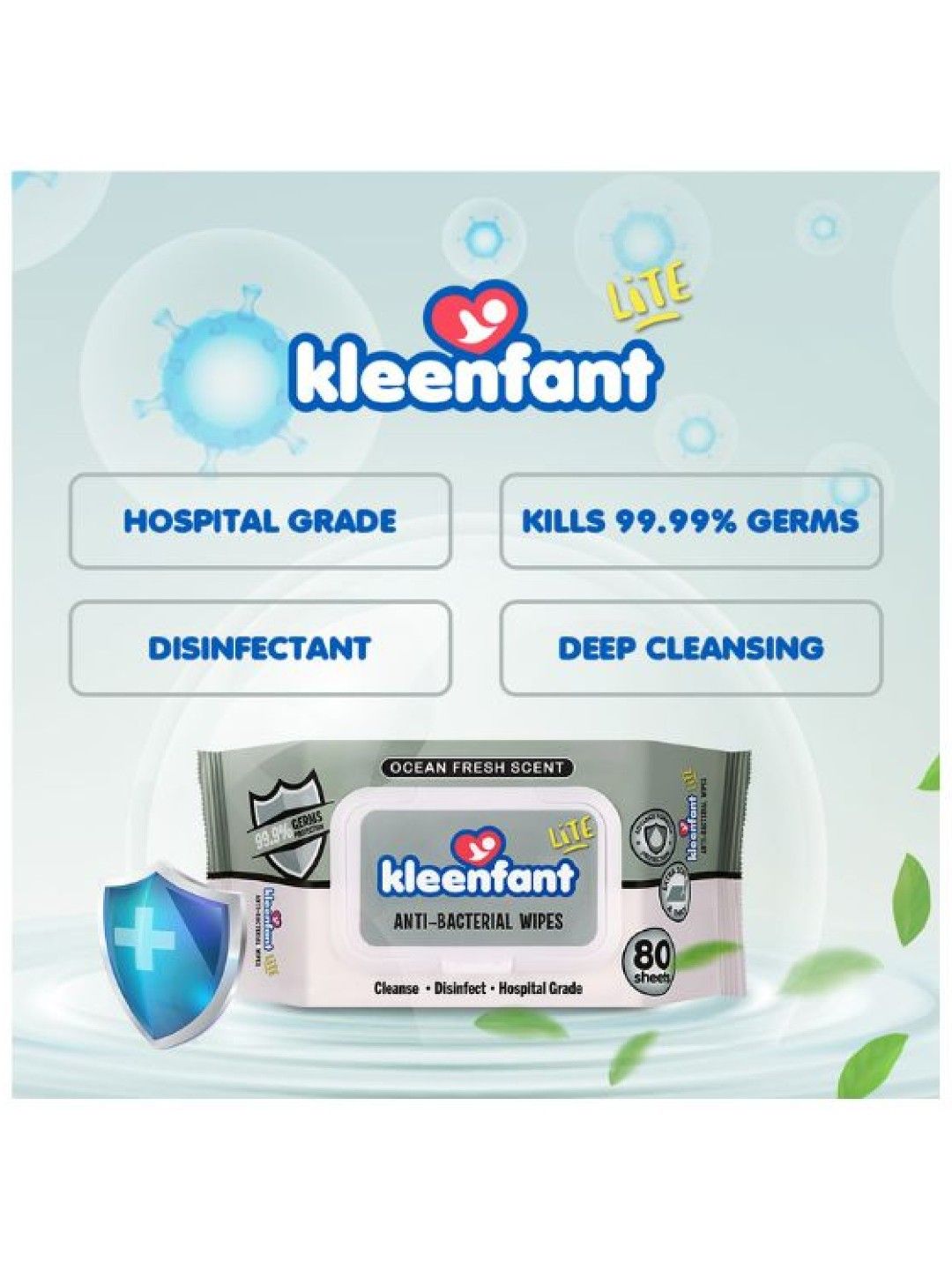 Kleenfant Lite Antibacterial Wipes 80 sheets (No Color- Image 2)