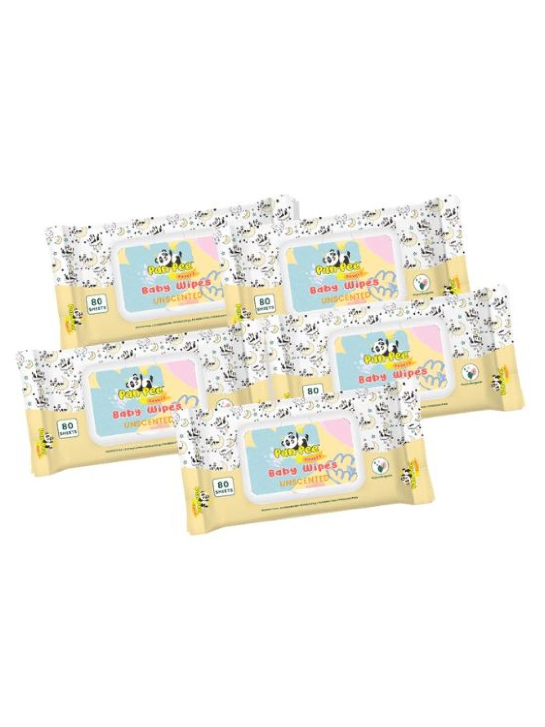 PanPee Savers Unscented Baby Wipes 80's Pack of 5 (No Color- Image 1)