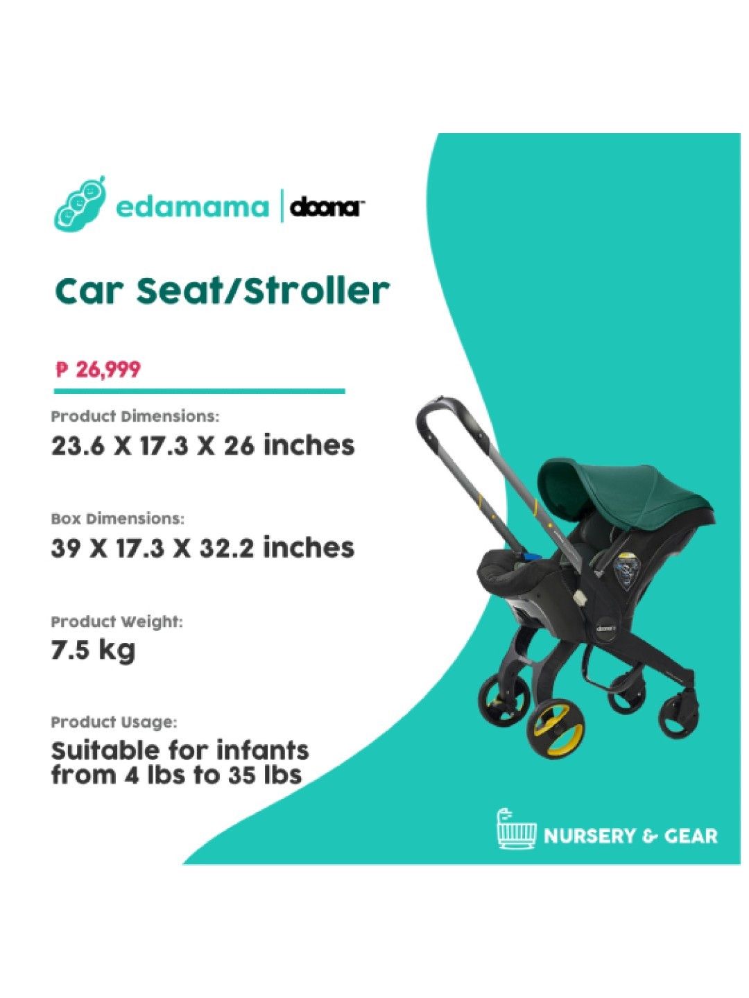 Doona Car Seat/Stroller - Racing Green (No Color- Image 2)