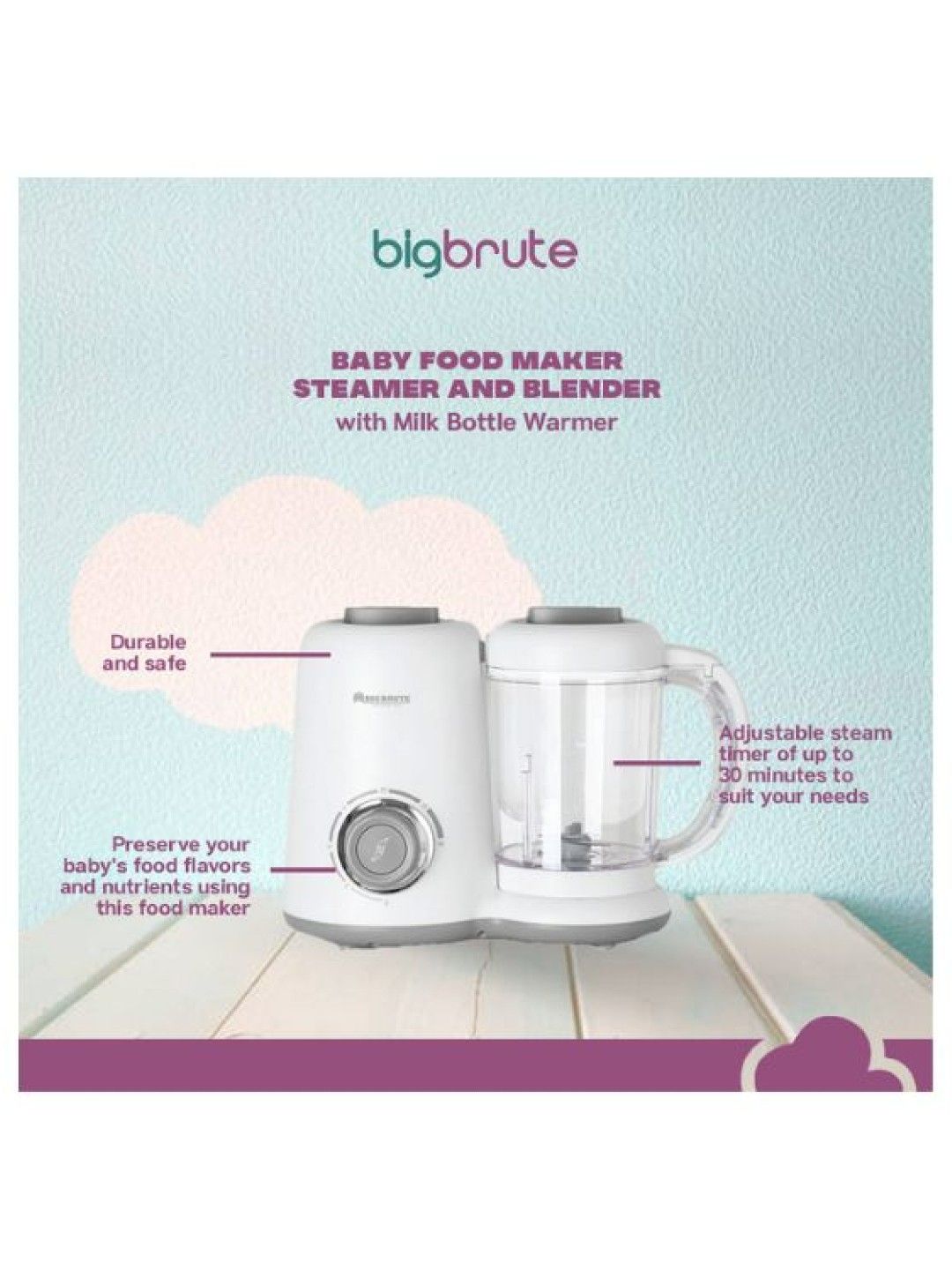 Big Brute Baby Food Maker Steamer and Blenders with Milk Bottle Warmer (White- Image 2)