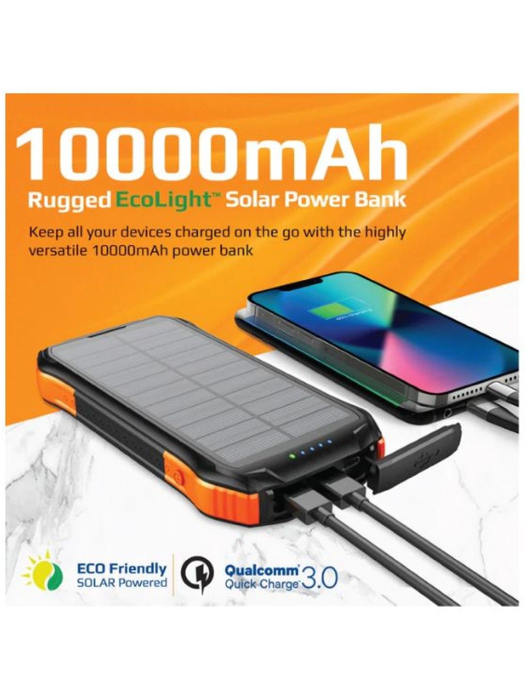 Promate SOLARTANK-10PDQI 10000mAh Rugged EcoLight™ Solar Power Bank (Black- Image 2)