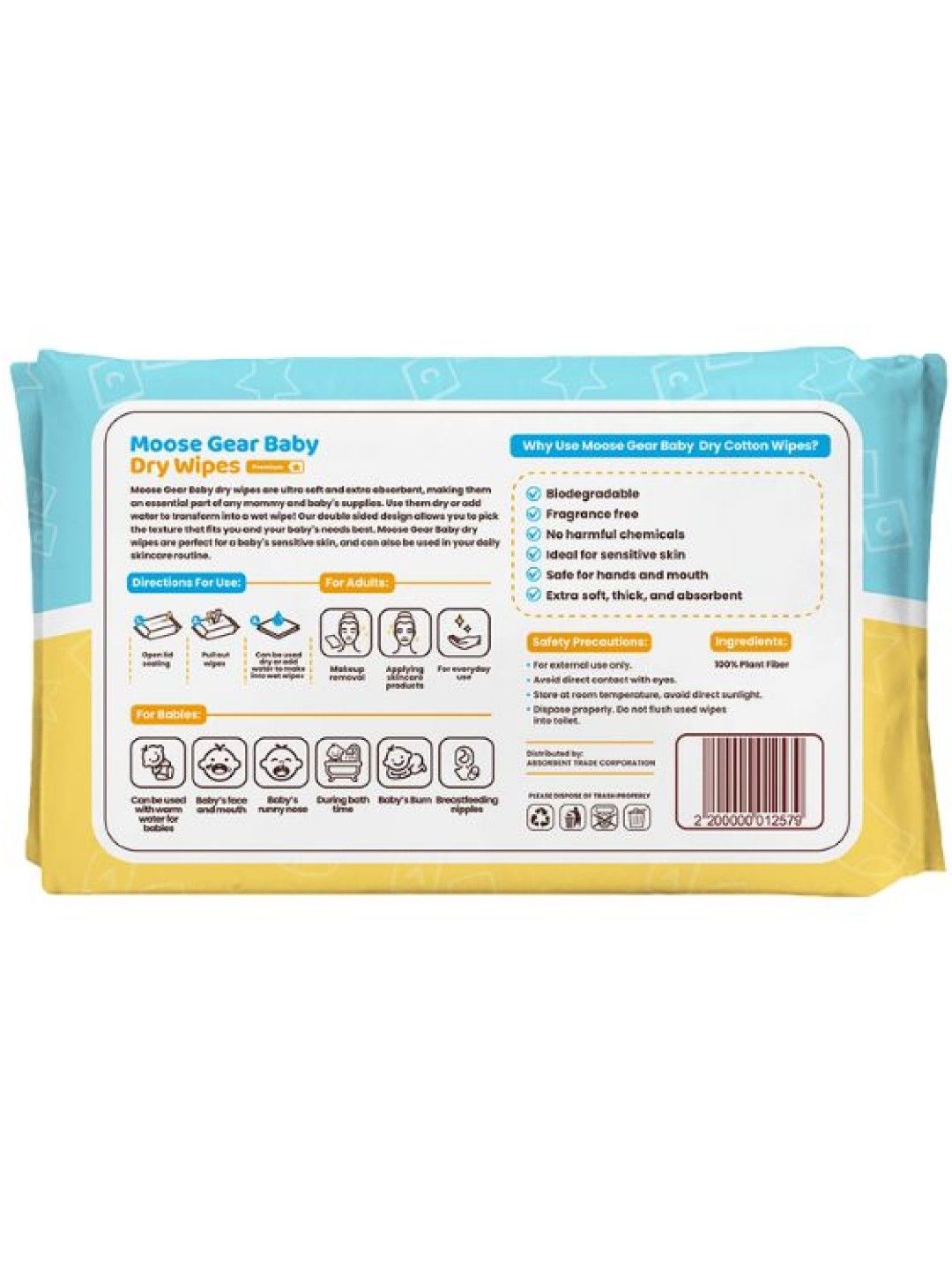 Moose Gear Baby Pure Dry Cotton Cleansing Wipes for Babies and Adults (60’s) (No Color- Image 2)