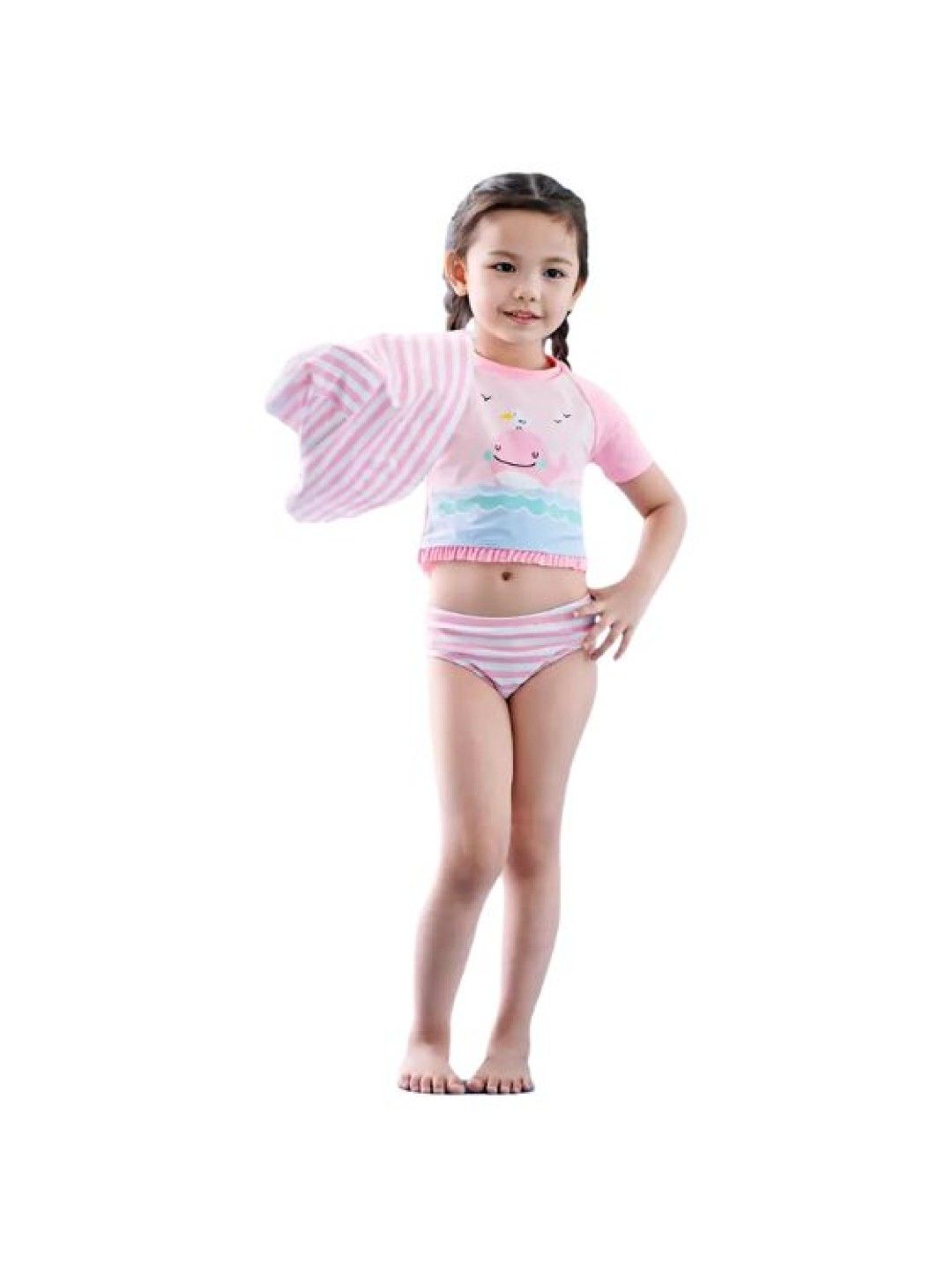 Little Paddler Swimsuit For Kids Little Wendy Two-Piece Swimsuit with Sun Hat (Pink Whale Print- Image 2)