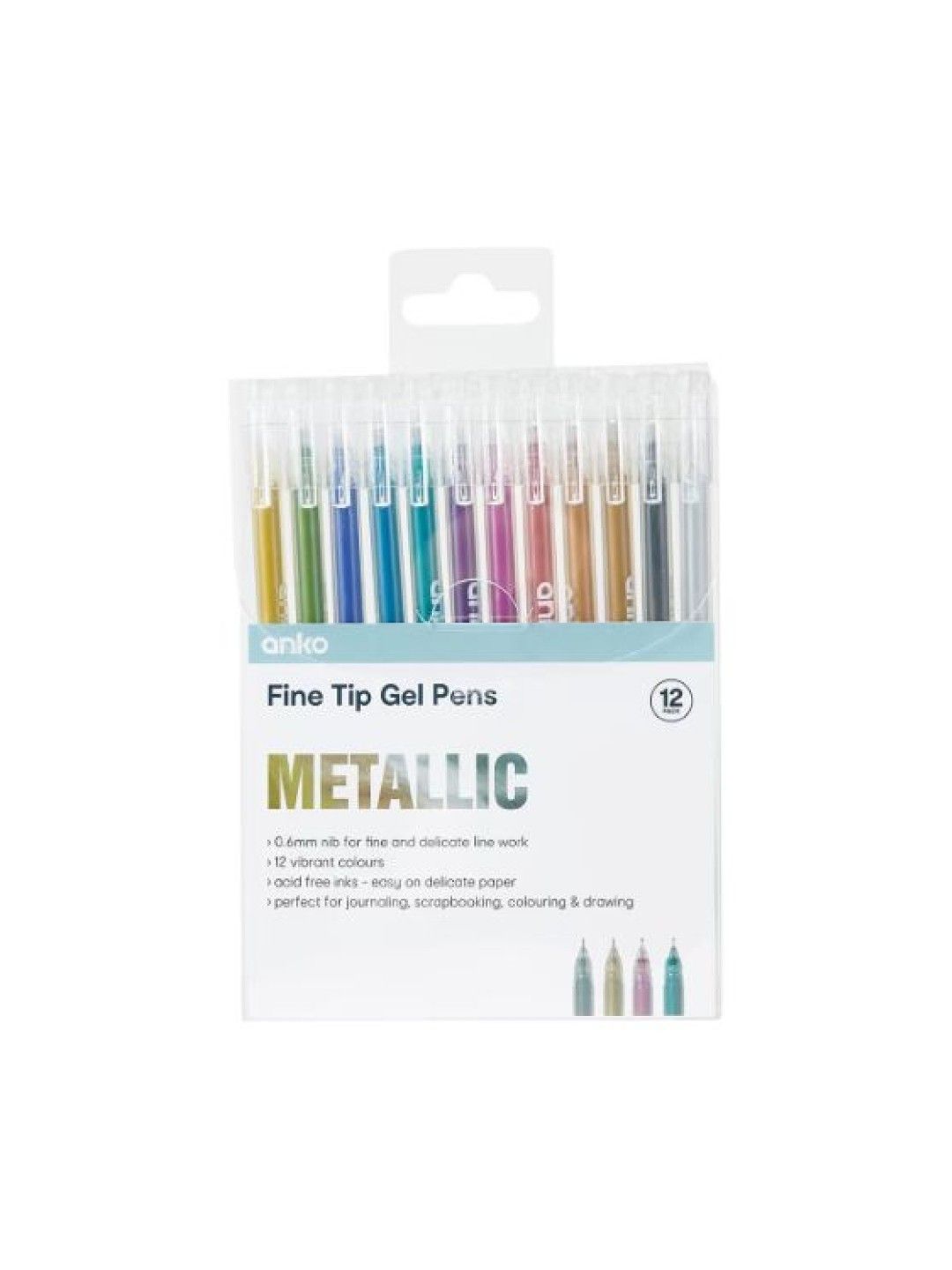 Anko Fine Tip Gel Pens Metallic Ink (12pcs) (Assorted- Image 4)