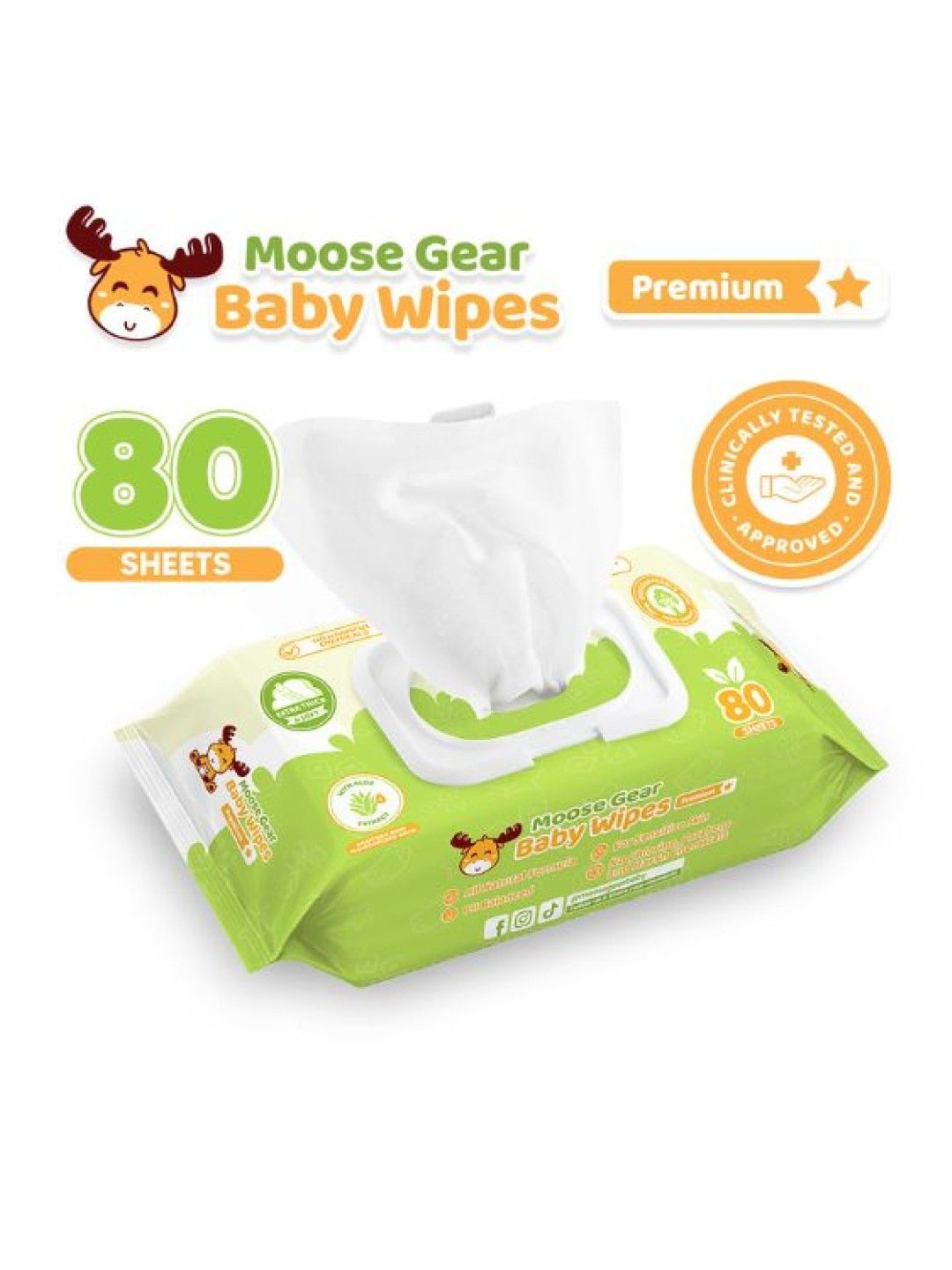 Moose Gear Baby Baby Wipes - Organic 80s x 3 Pack (No Color- Image 2)