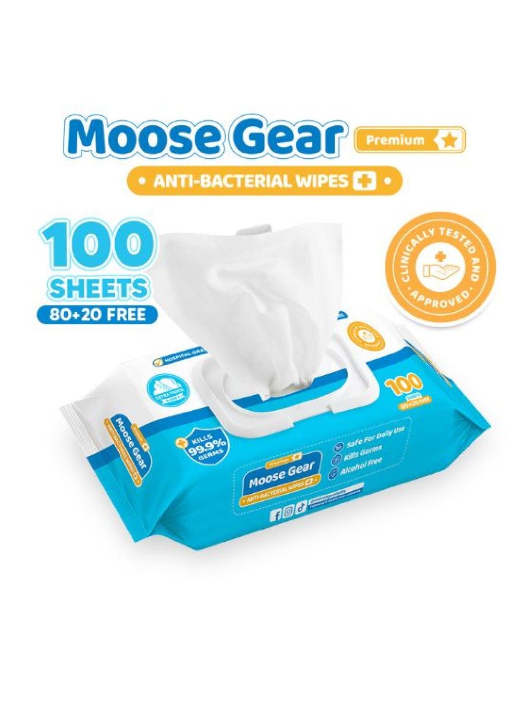 Moose Gear Baby Baby Wipes - Antibacterial 100s x 6 Pack (No Color- Image 2)