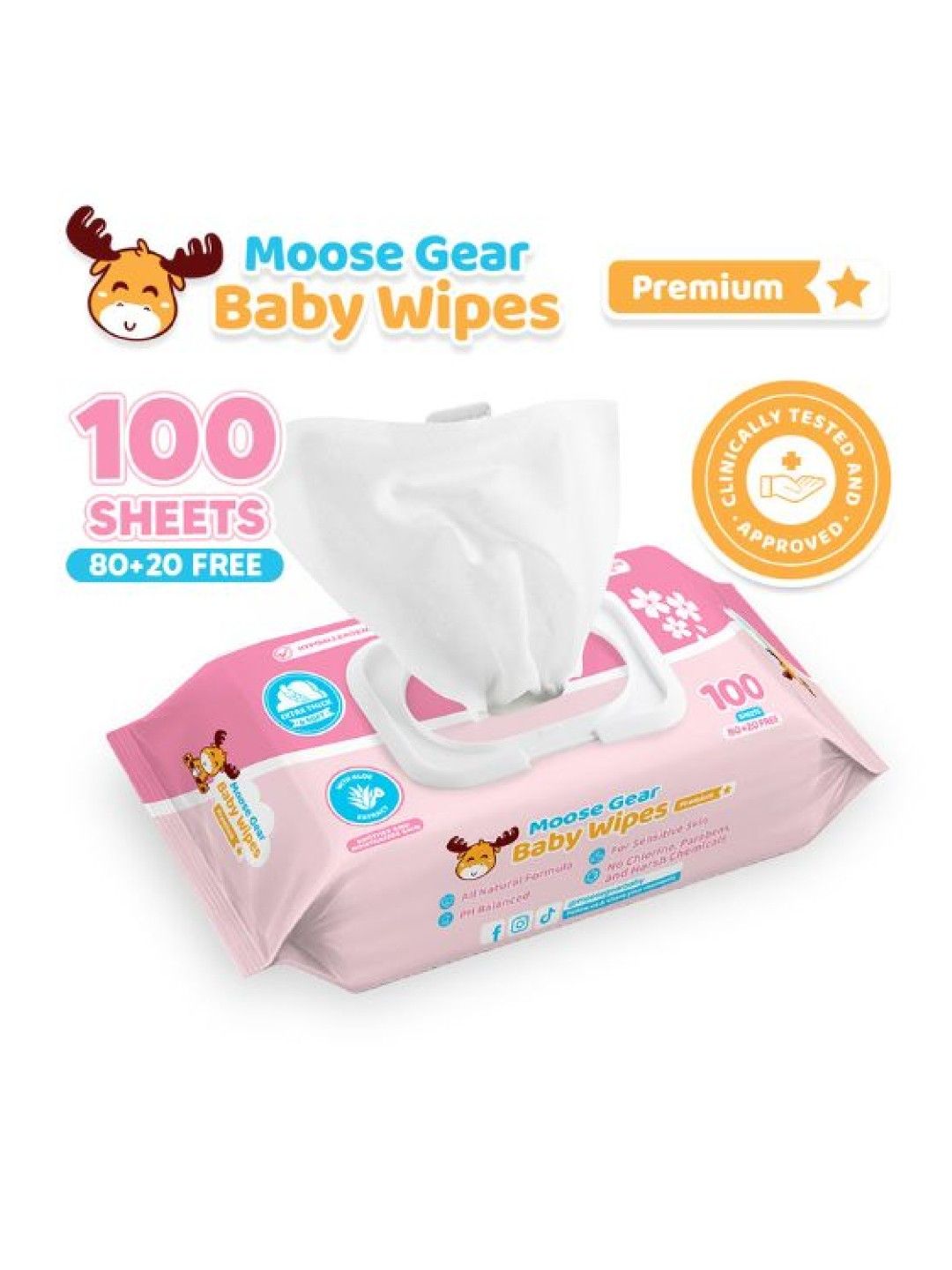 Moose Gear Baby Baby Wipes - Sakura Scent 100s x 6 Pack (No Color- Image 2)