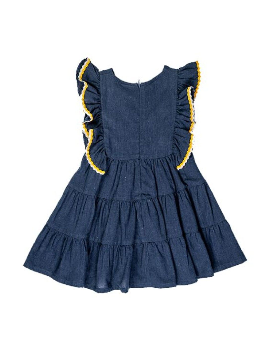 bean fashion Floral Flair Camia Ricrac Sleeve Embroidered Tiered Dress and Hat (Navy- Image 3)