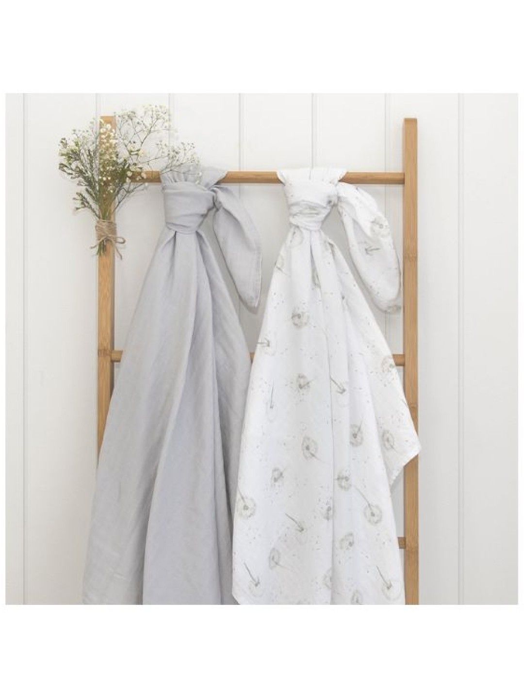 Living Textiles Organic Muslin 2-Pack Swaddle Wraps - Dandelion/Grey (No Color- Image 2)