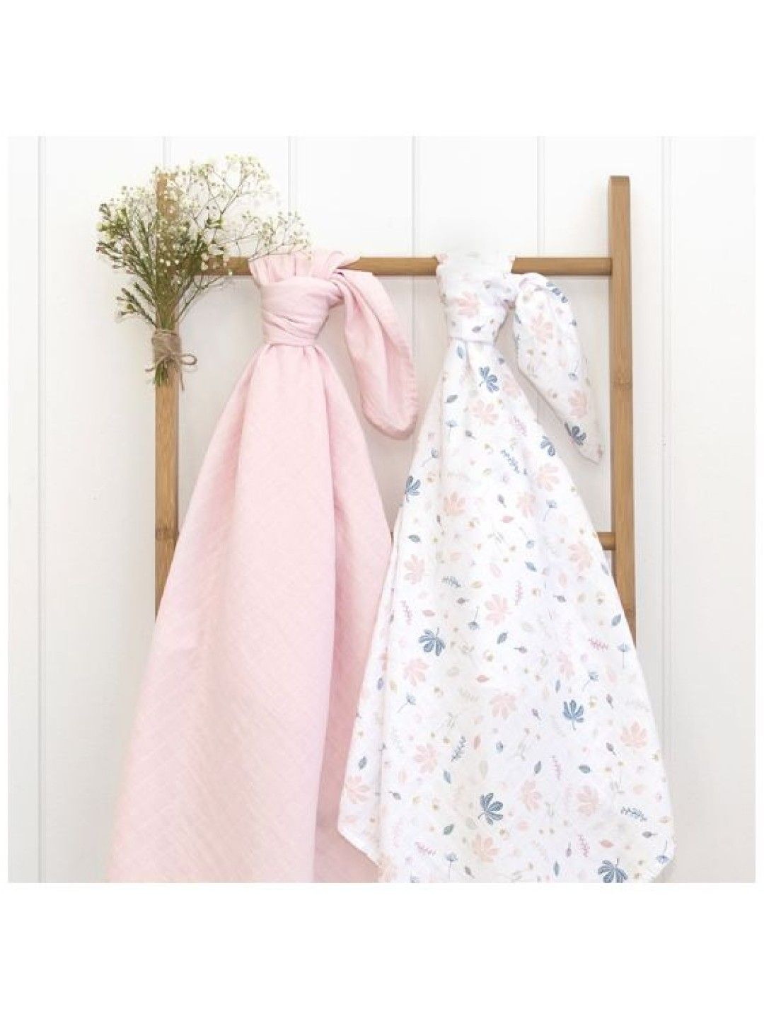 Living Textiles Organic Muslin 2-Pack Swaddle Wraps - Botanical/Blush (No Color- Image 2)