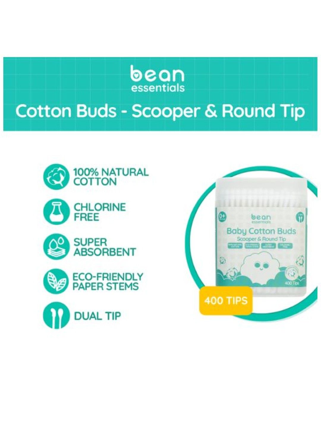 bean essentials Scooper & Round Baby Cotton Buds (400 tips) (No Color- Image 2)