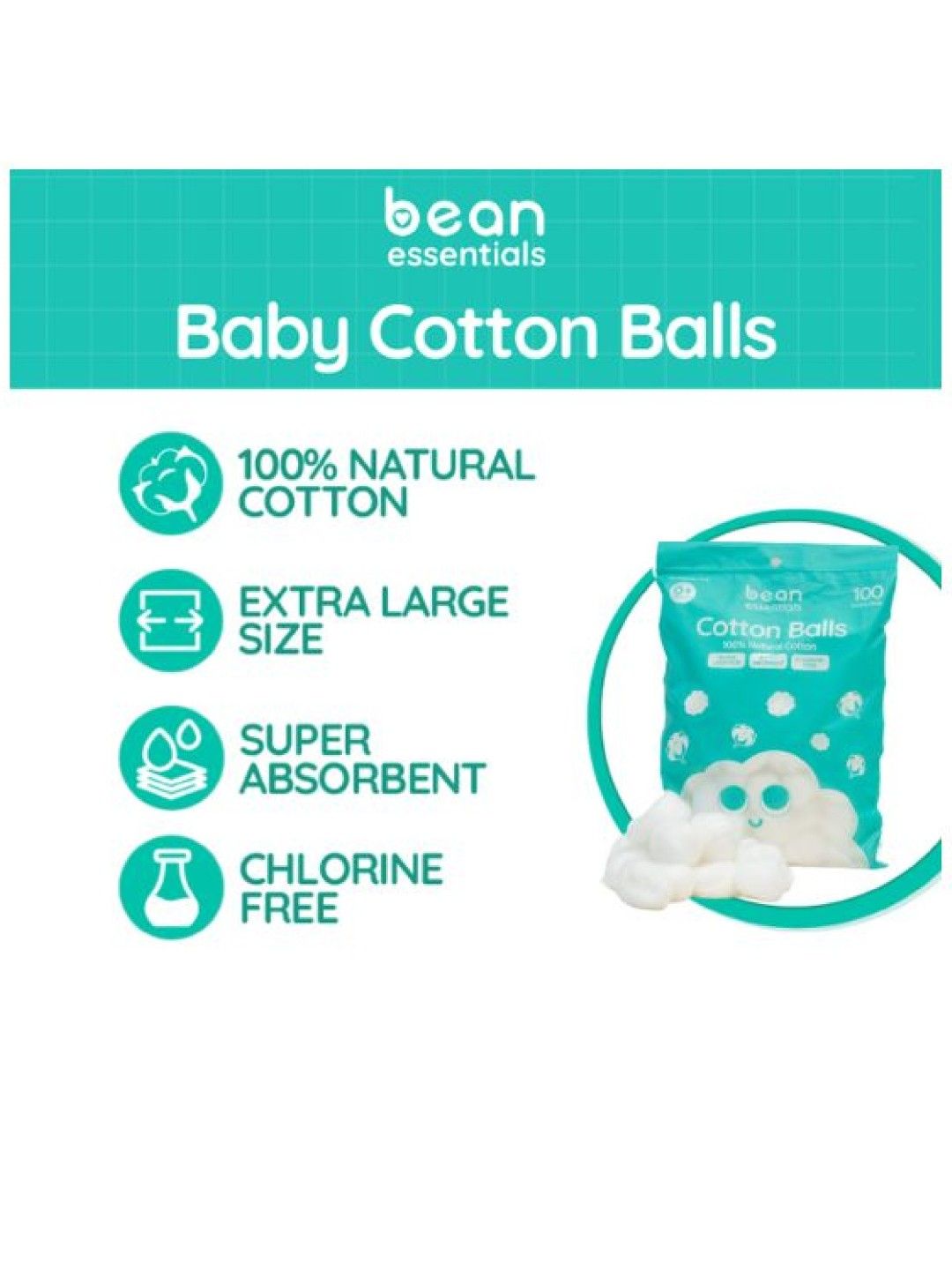bean essentials [Bundle of 6] Baby Cotton Balls 100g (100s) x 6 (No Color- Image 2)