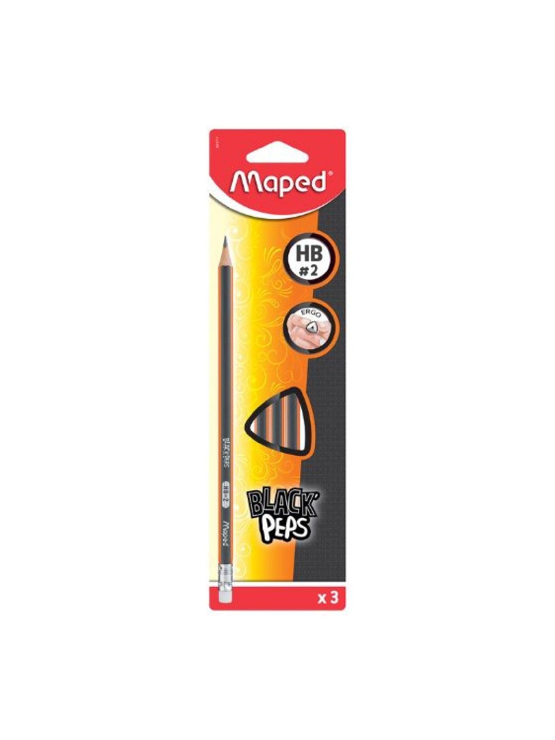 Maped Black Peps Pencil with Eraser Tip HB#2 (3pcs) (No Color- Image 2)