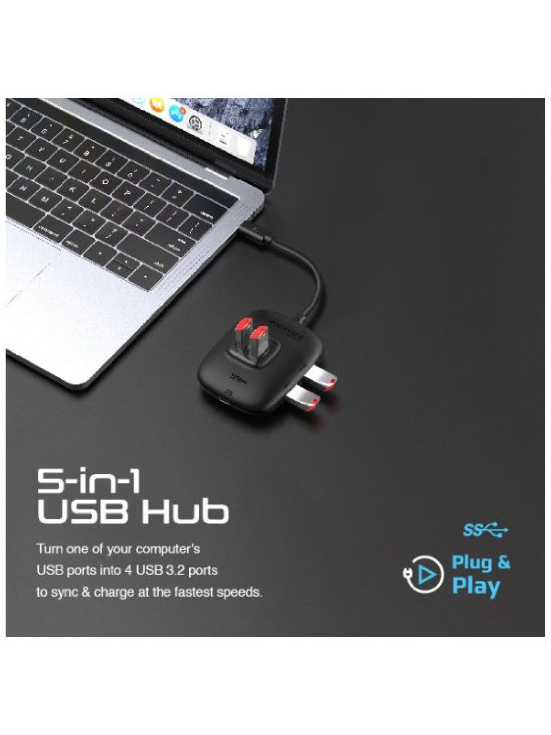 Promate SNAPHUB-4 10Gbps Ultra-Fast USB 3.2 Hub (Black- Image 2)