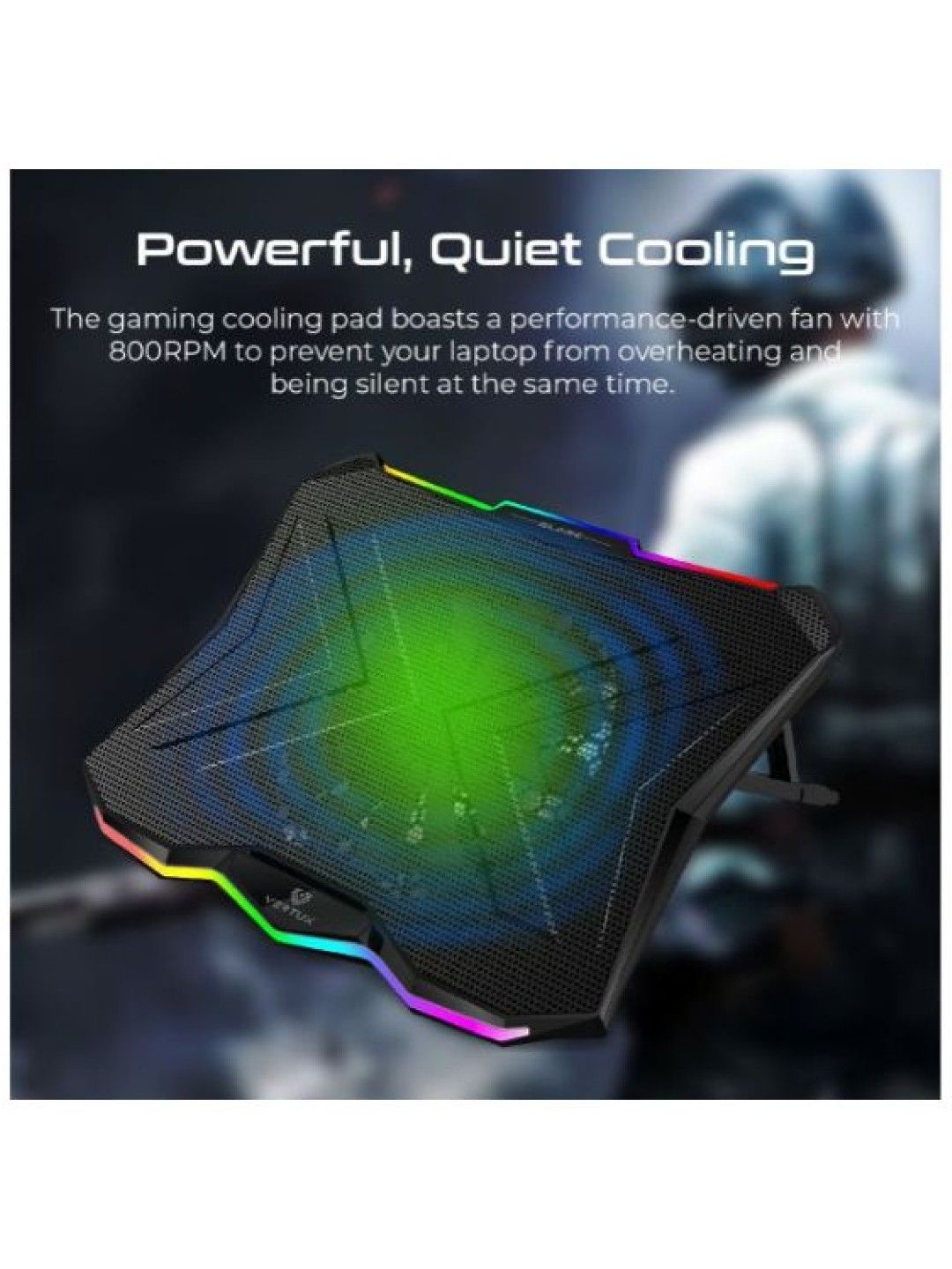 Vertux GLARE Quiet Cooling Laptop Stand With Rainbow LED Lights (Black- Image 2)