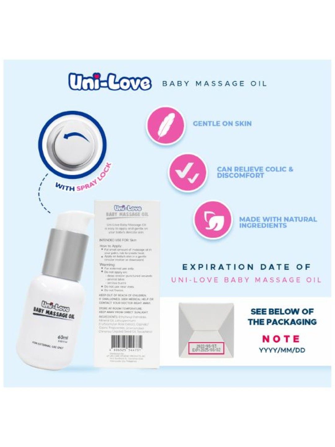 Uni-love Baby Massage Oil 60ml (Pack of 2) (No Color- Image 2)
