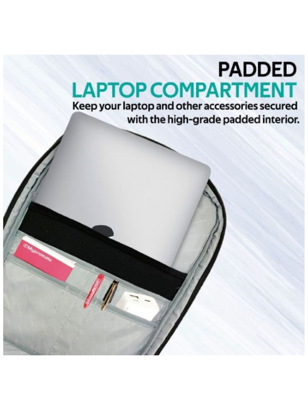 Promate PORTER-BP Full Featured Travel Carry-On Backpack Laptop Bag (Black- Image 2)