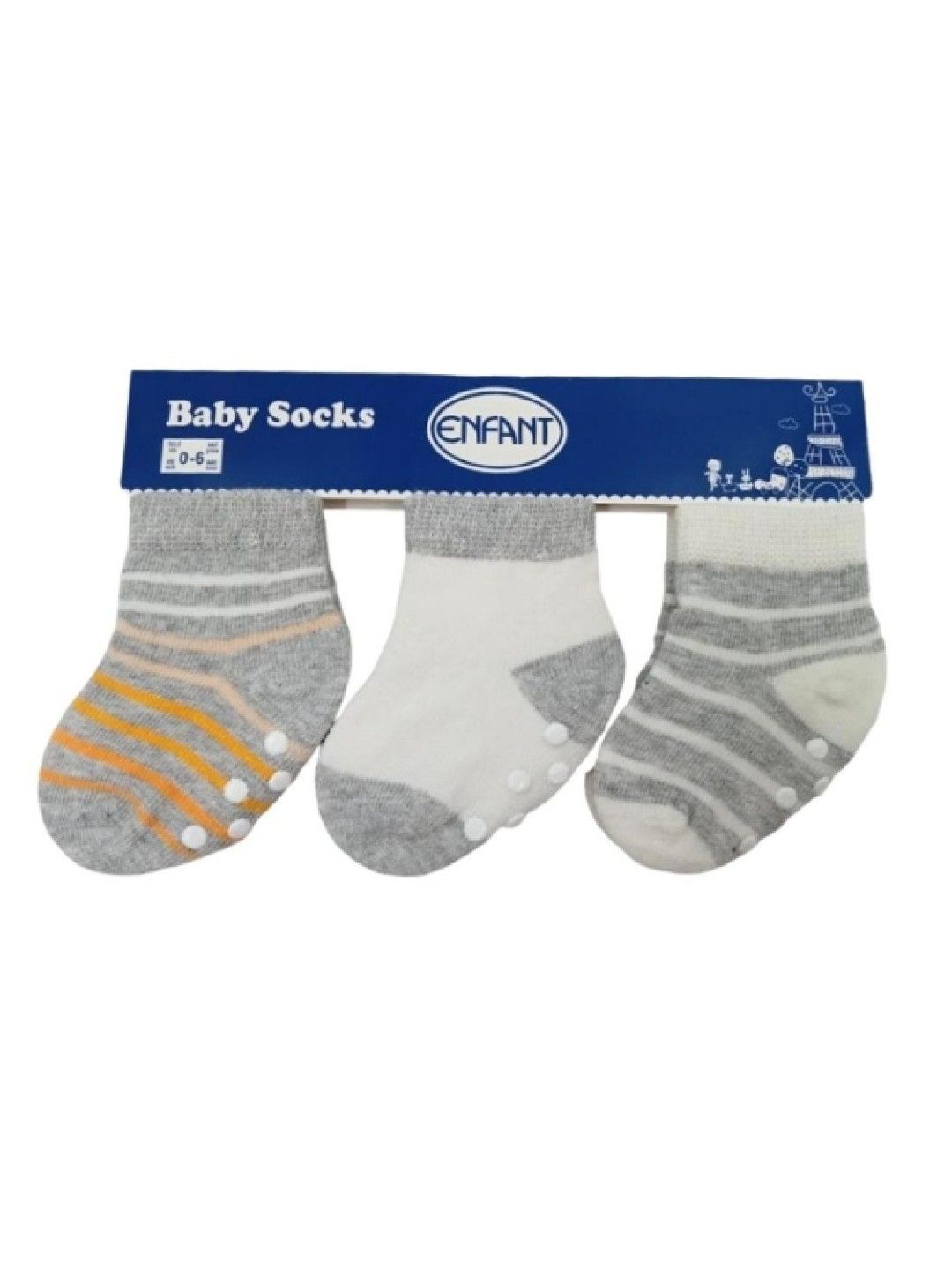 Enfant Anti-Skid Socks (3 pairs) (Gray Stripes- Image 3)