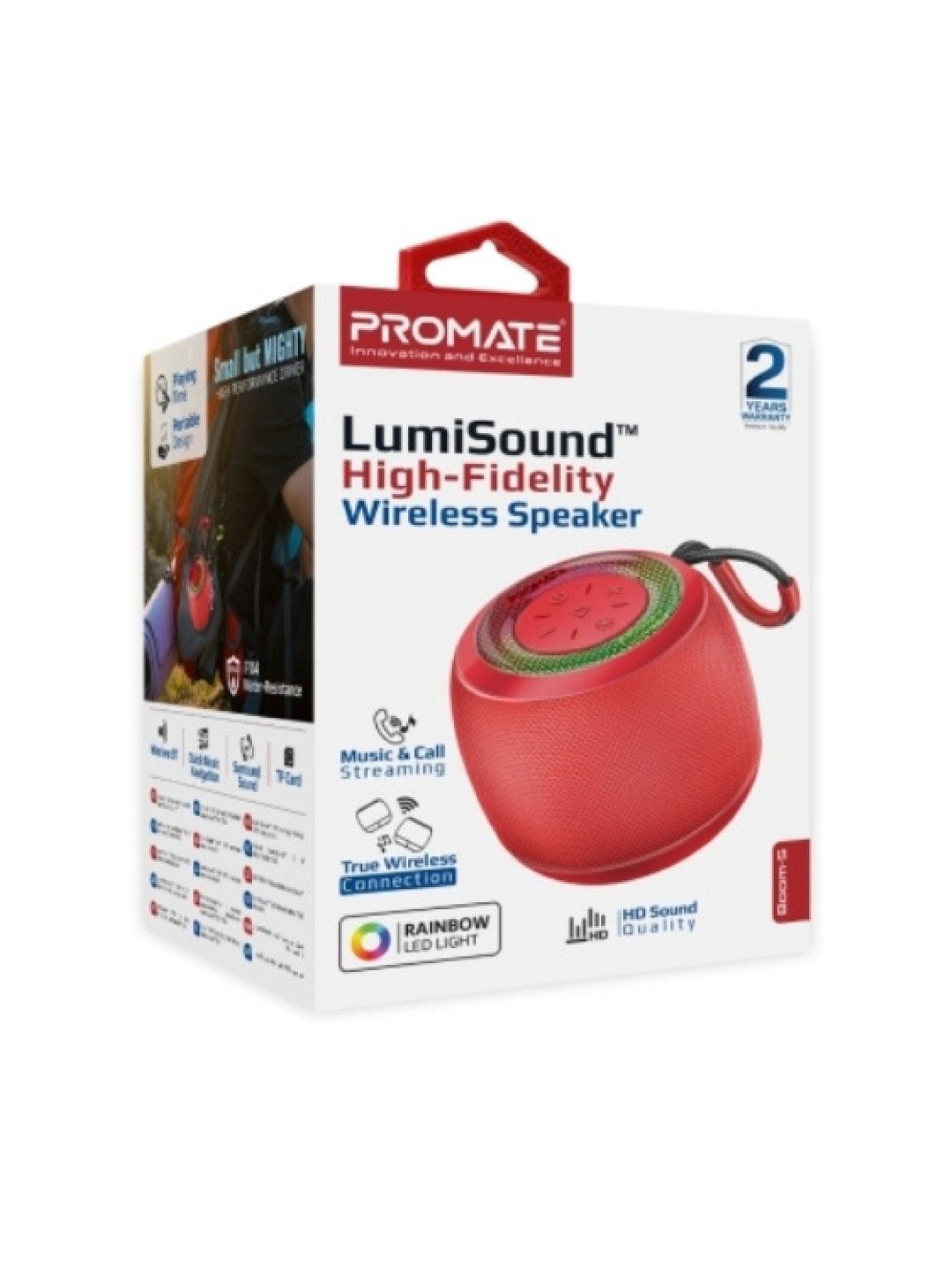 Promate BOOM-5 LumiSound™ 5W High-Fidelity TWS Speaker (Red- Image 2)