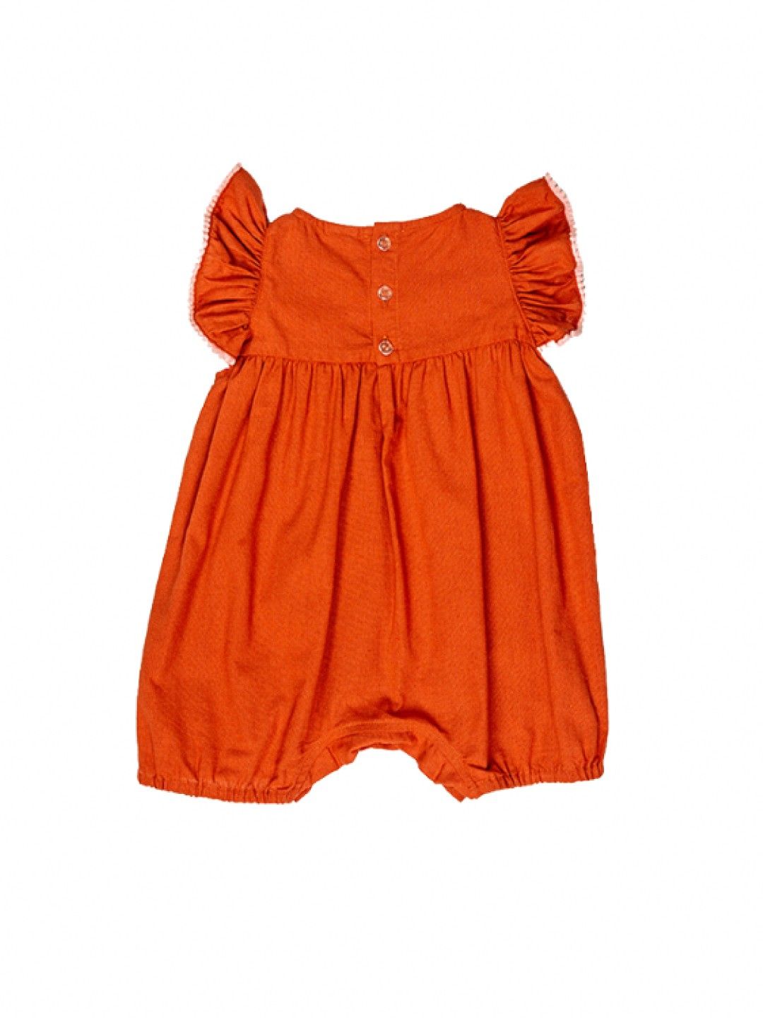 bean fashion Floral Flair Santan Ruffled Pompom Sleeve Embroided Romper (Rust- Image 2)