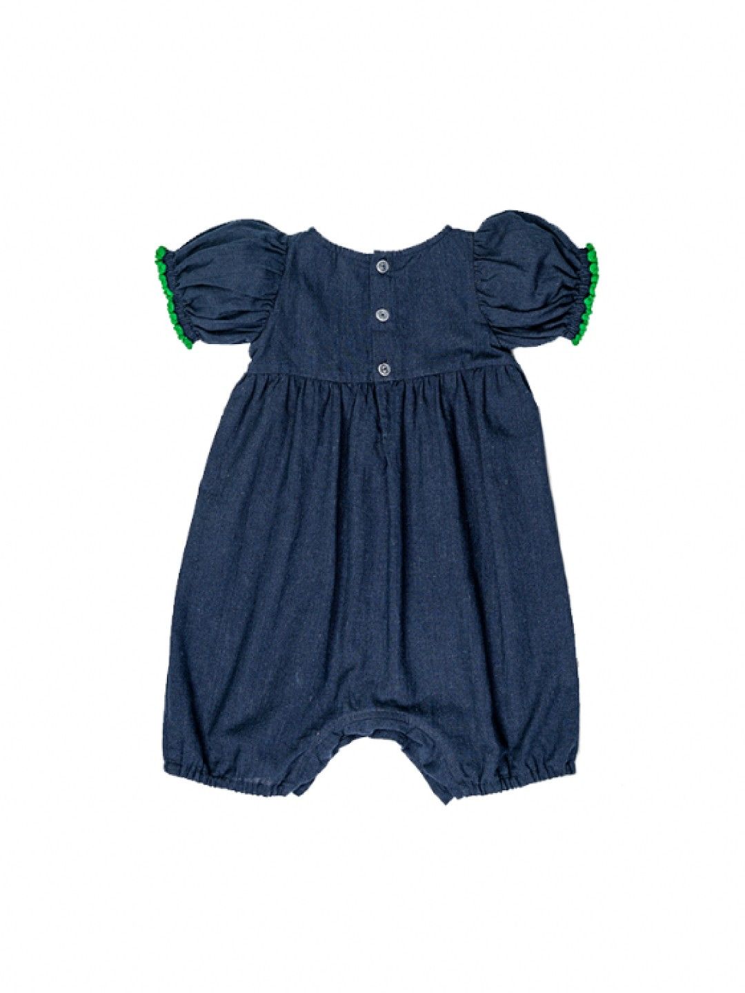 bean fashion Floral Flair Jasmine Pompom Puff Sleeve Embroided Romper (Navy- Image 2)