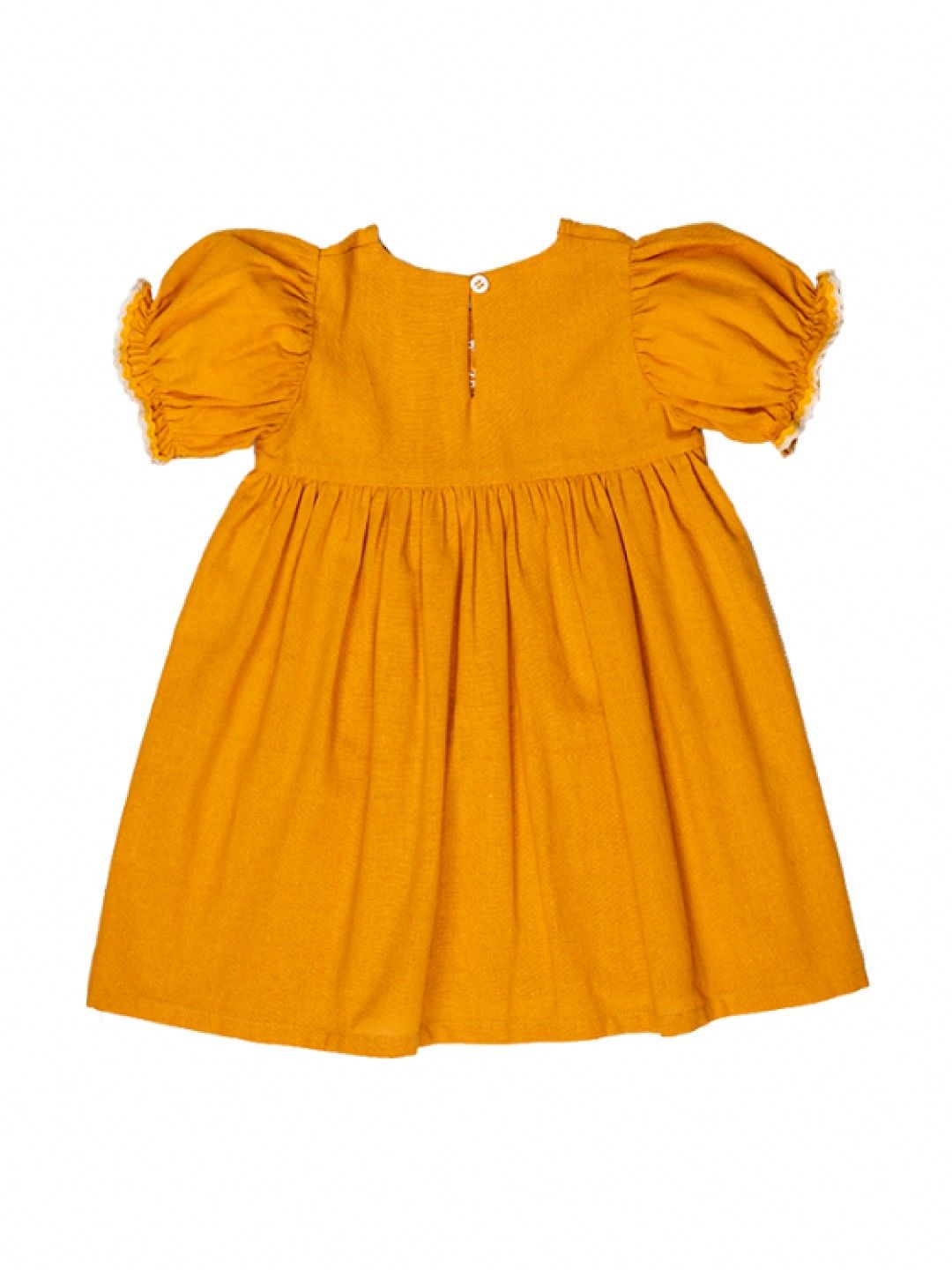 bean fashion Floral Flair Mela Ricrac Puff Sleeve Embroidered Dress (Yellow- Image 2)