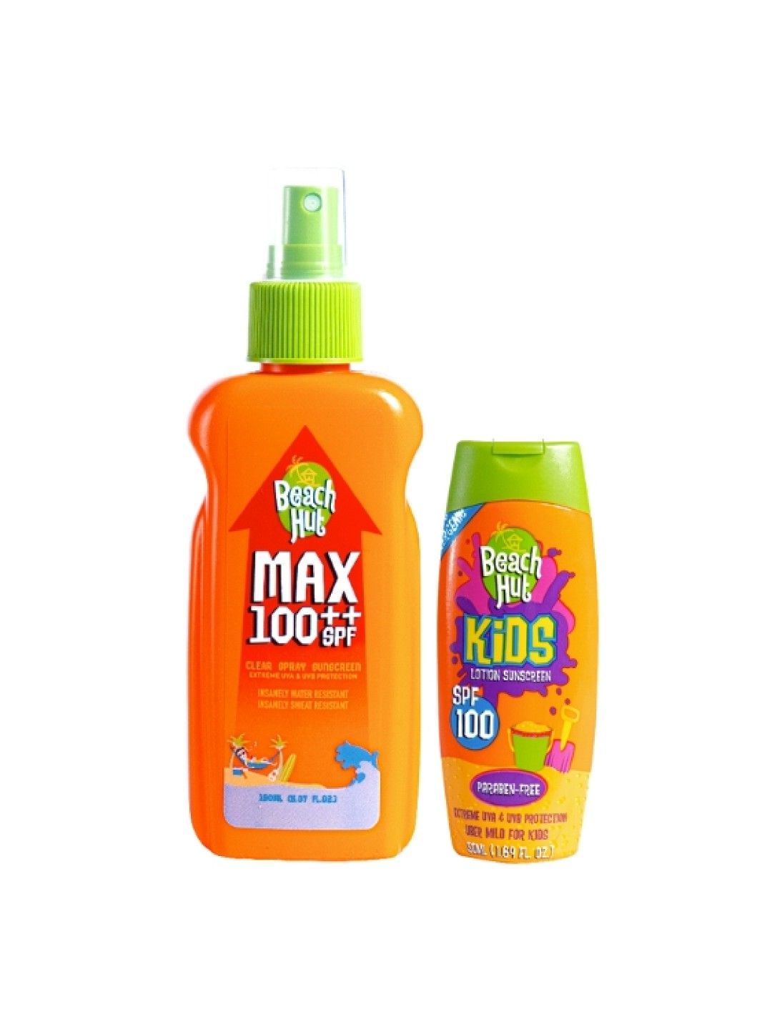Beach Hut Family Beach Kit with MAX SPF 100 Clear Sunscreen Spray and Kids SPF 100 Lotion