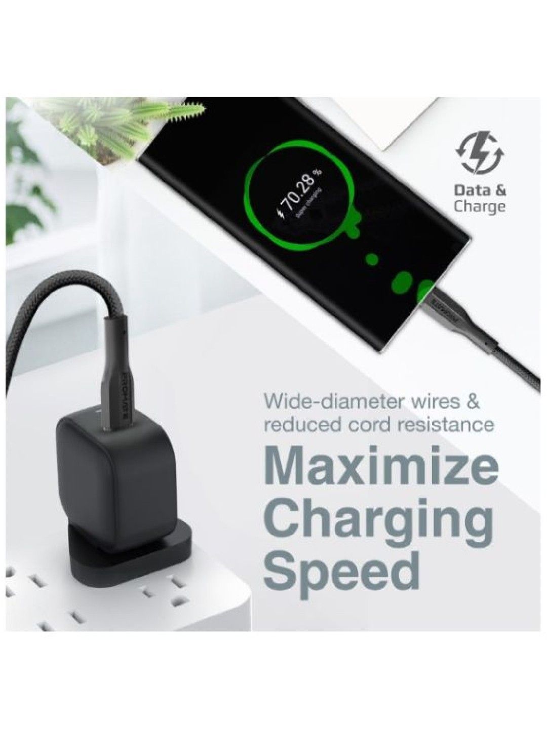 Promate XCORD-CC High Tensile Strength Data & Charge USB-C Cable (Black- Image 2)