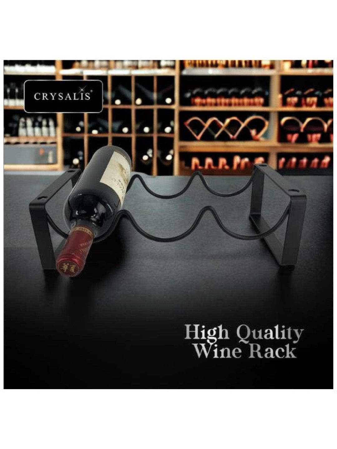 Sunbeams Lifestyle CRYSALIS Premium Wine Rack 34x16.5x11cm Wine Bottle Storage Organizer (Black- Image 2)
