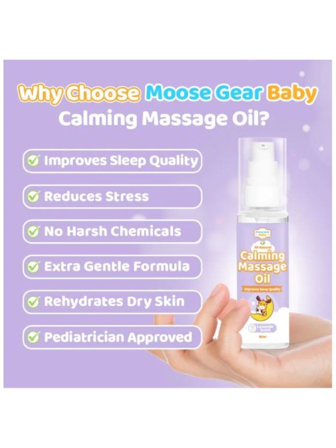 Moose Gear Baby Calming Massage Oil - Lavender Scent (60ml) (No Color- Image 2)