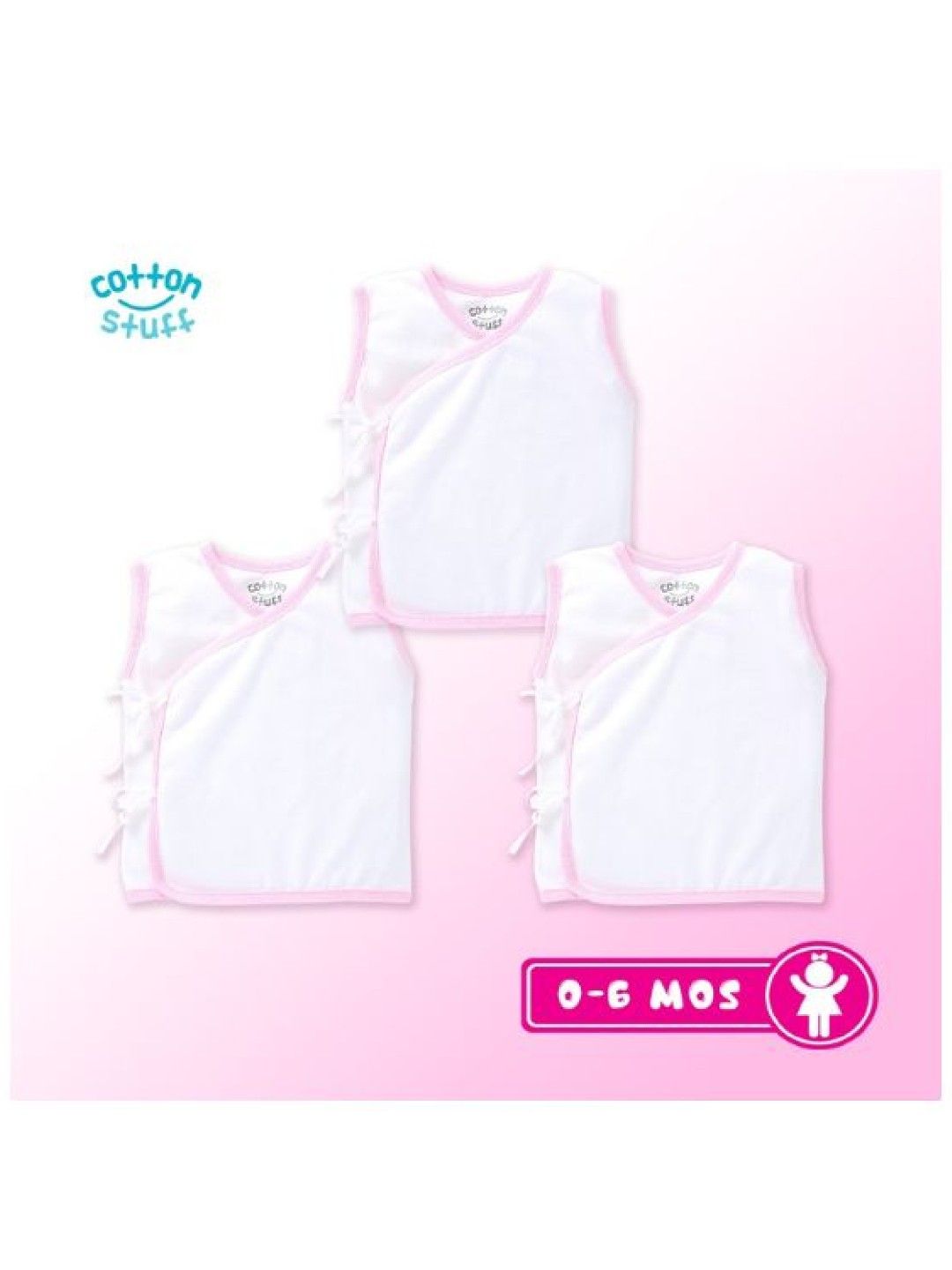 Cotton Stuff 3-Piece Sleeveless Tie-Side (White with Pink) (No Color- Image 2)
