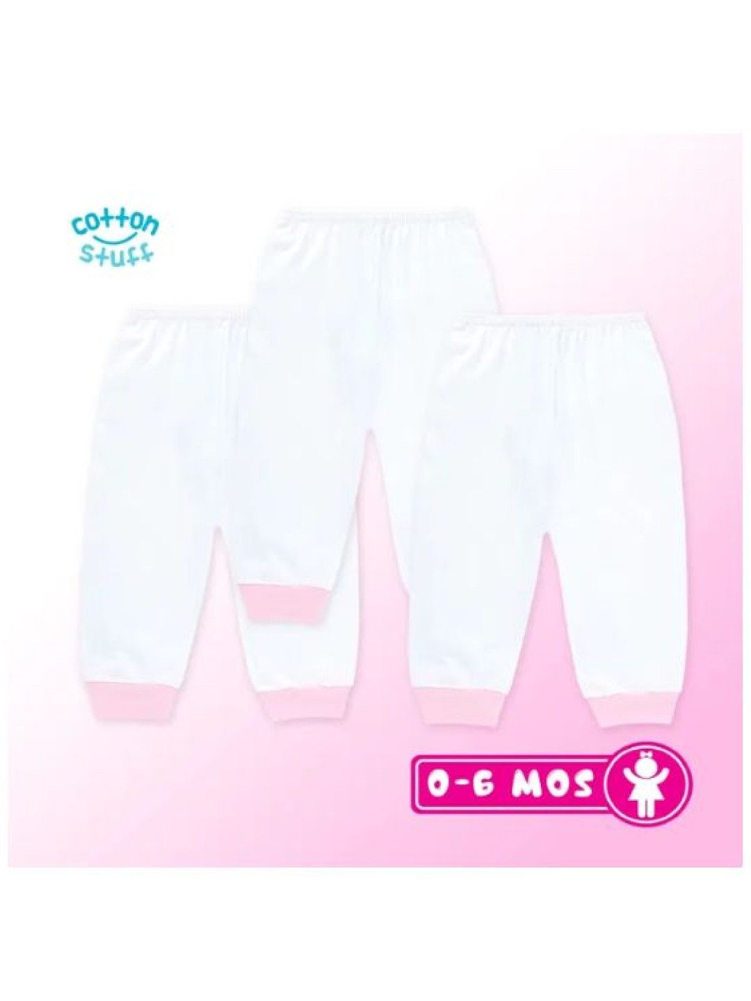 Cotton Stuff 3-Piece Pajama Pants (White with Pink) (No Color- Image 2)