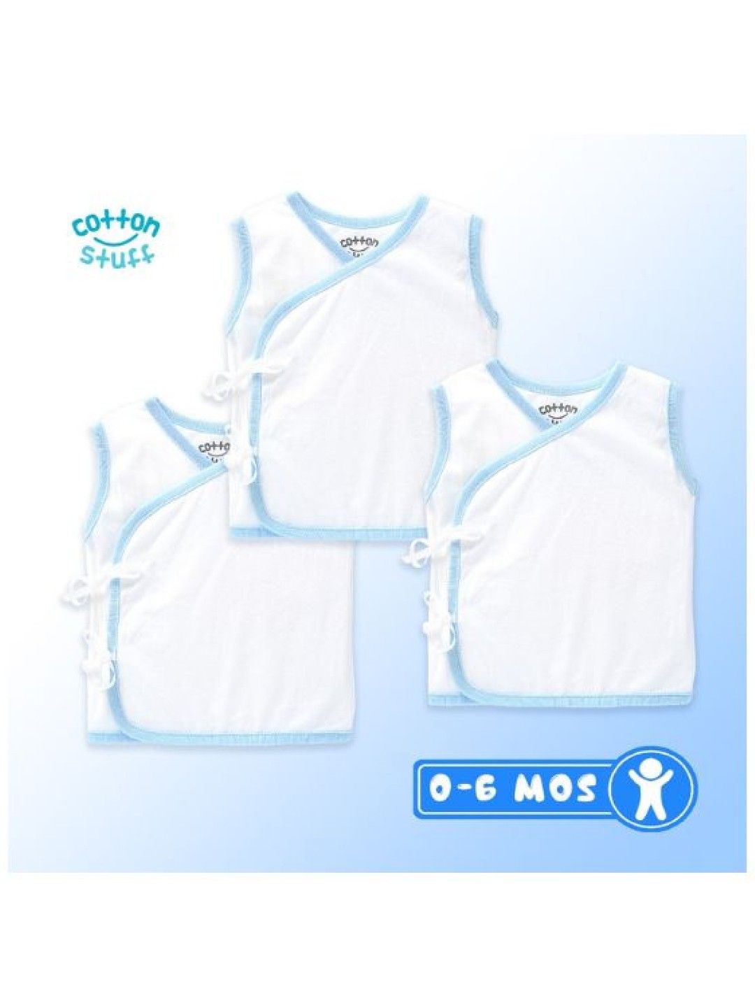 Cotton Stuff 3-Piece Sleeveless Tie-Side (White with Blue) (No Color- Image 2)