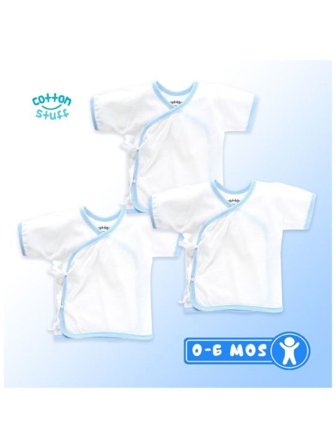 Cotton Stuff 3-Piece Short Sleeve Tie-Side (White with Blue) (No Color- Image 2)