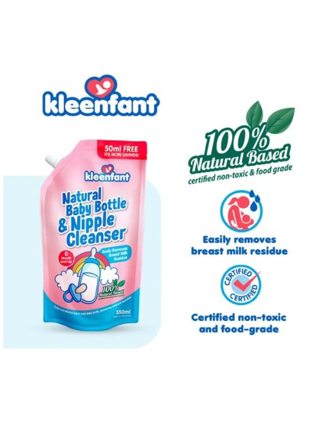 Kleenfant Natural Baby Bottle and Nipple Cleanser (550ml) x 4 pack (No Color- Image 2)