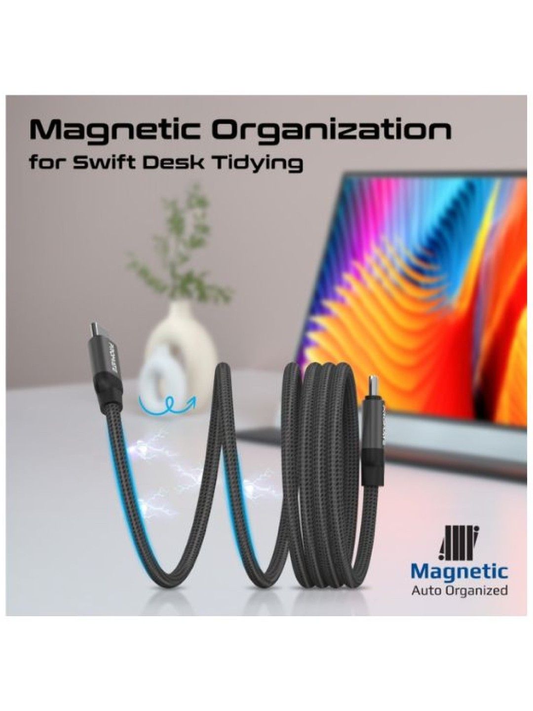 Promate SPRINGY 60W Power Delivery Self-Organizing Magnetic USB-C Cable (Black- Image 2)
