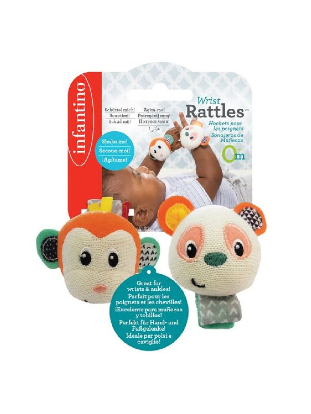 Infantino Wrist Rattles - Monkey/Panda (No Color- Image 2)