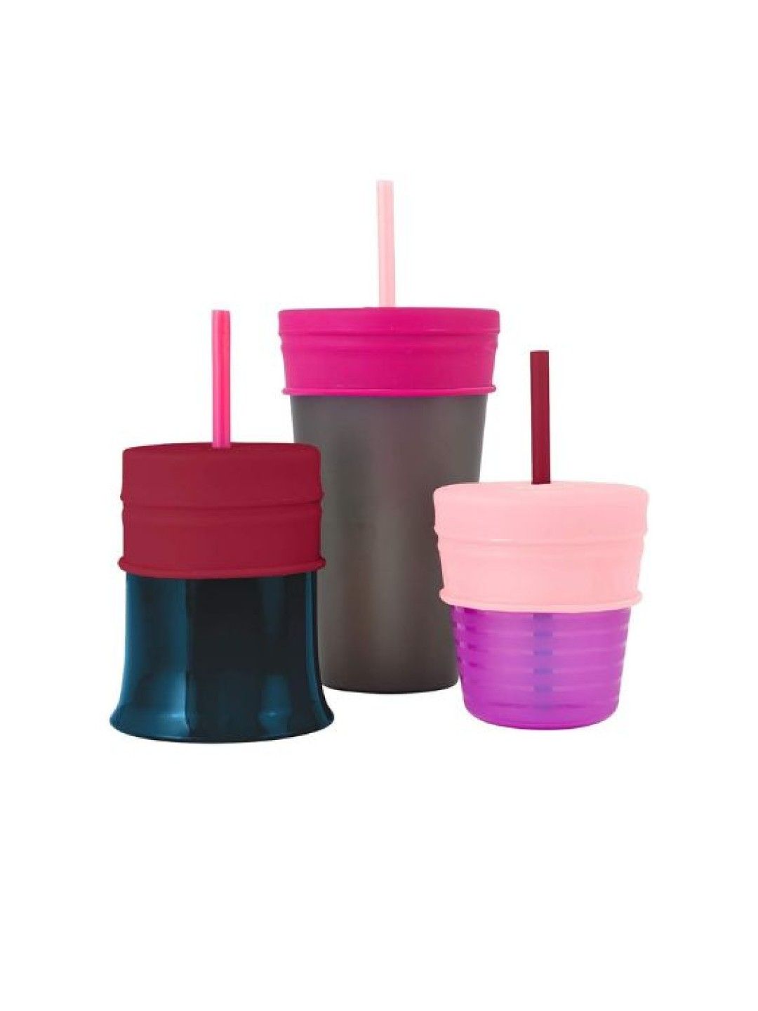 BOON SNUG Universal Silicone Straw Lids (3-Pack) (Pink- Image 2)