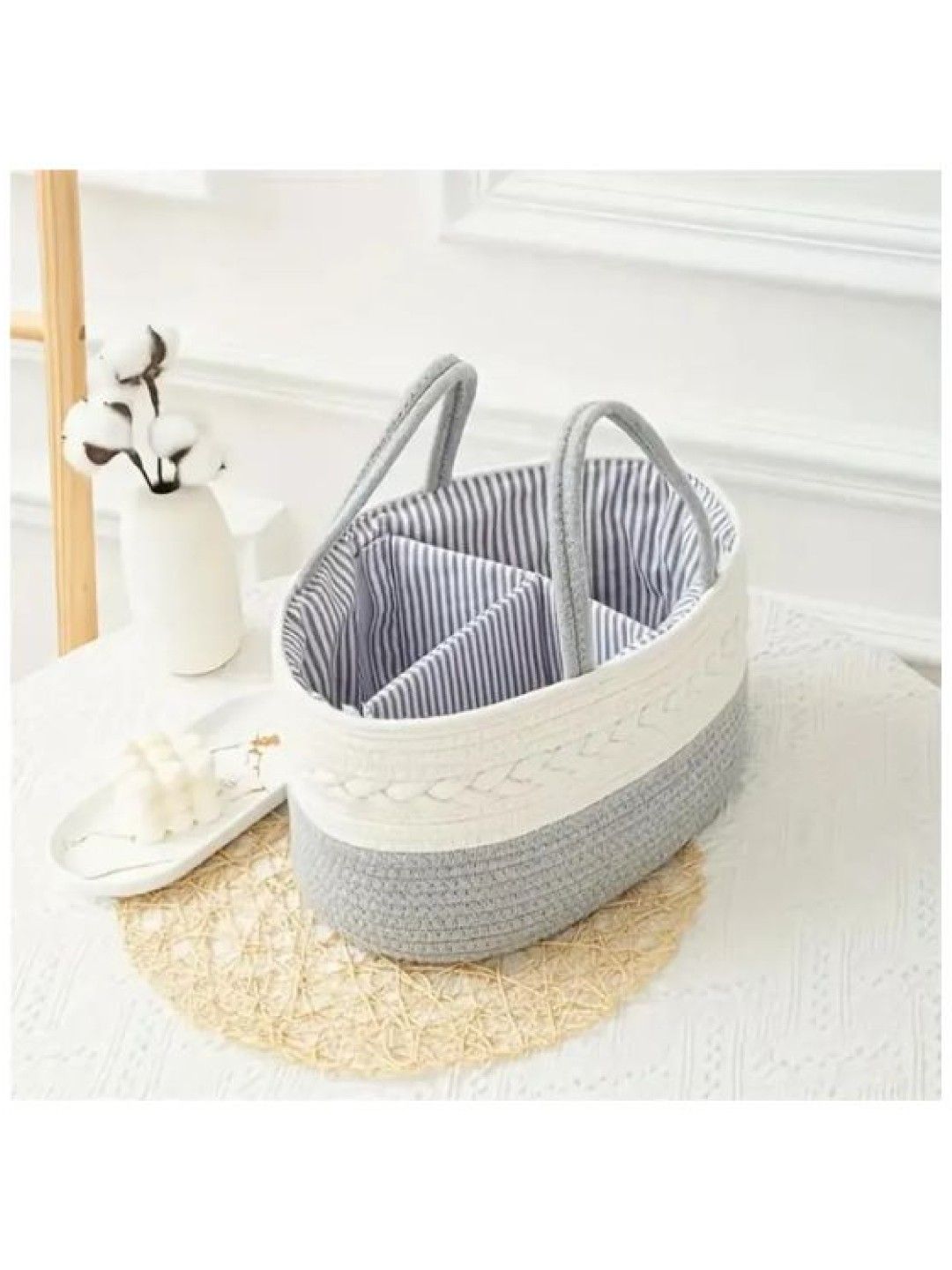 The Baby Basket Woven Cotton Diaper Caddy (Gray- Image 2)