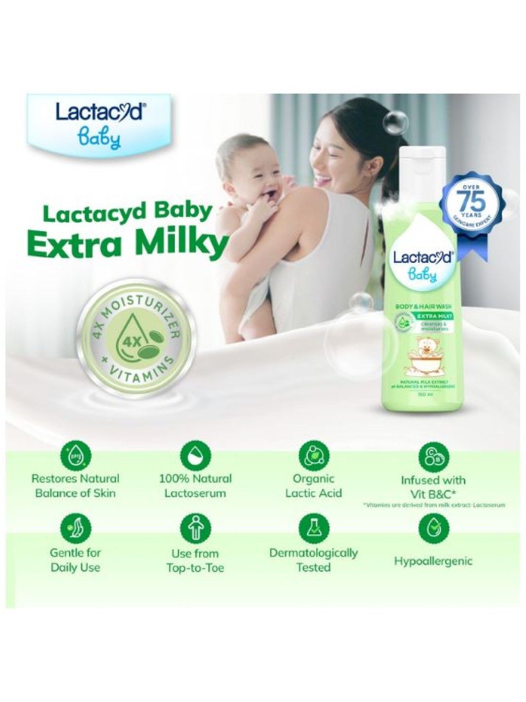 Lactacyd Baby Extra Milky 2-in-1 Body and Hair Wash (150ml) (No Color- Image 2)