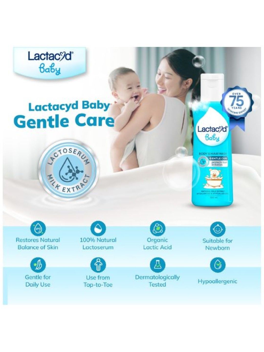 Lactacyd Baby Gentle Care 2-in-1 Body & Hair Wash (250ml) (No Color- Image 2)