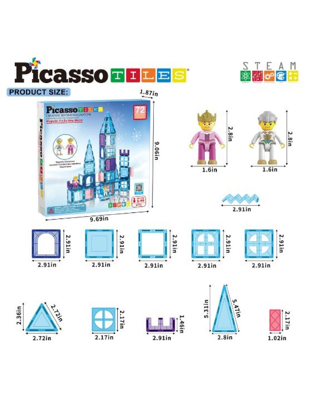 Picasso Tiles 72pc Magnetic Tiles Building Blocks (No Color- Image 2)