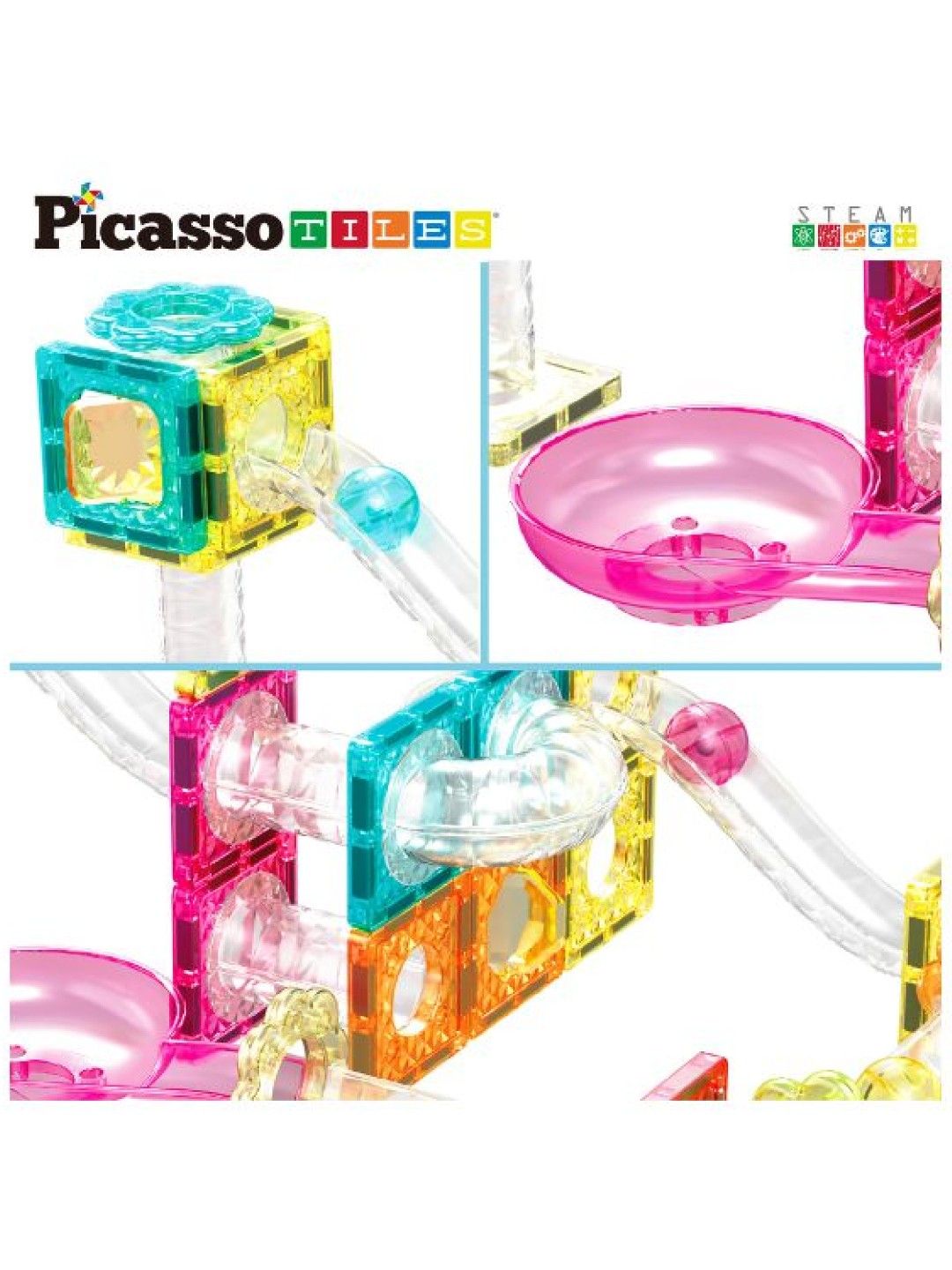 Picasso Tiles 45pc Marble Run Track Set (No Color- Image 2)