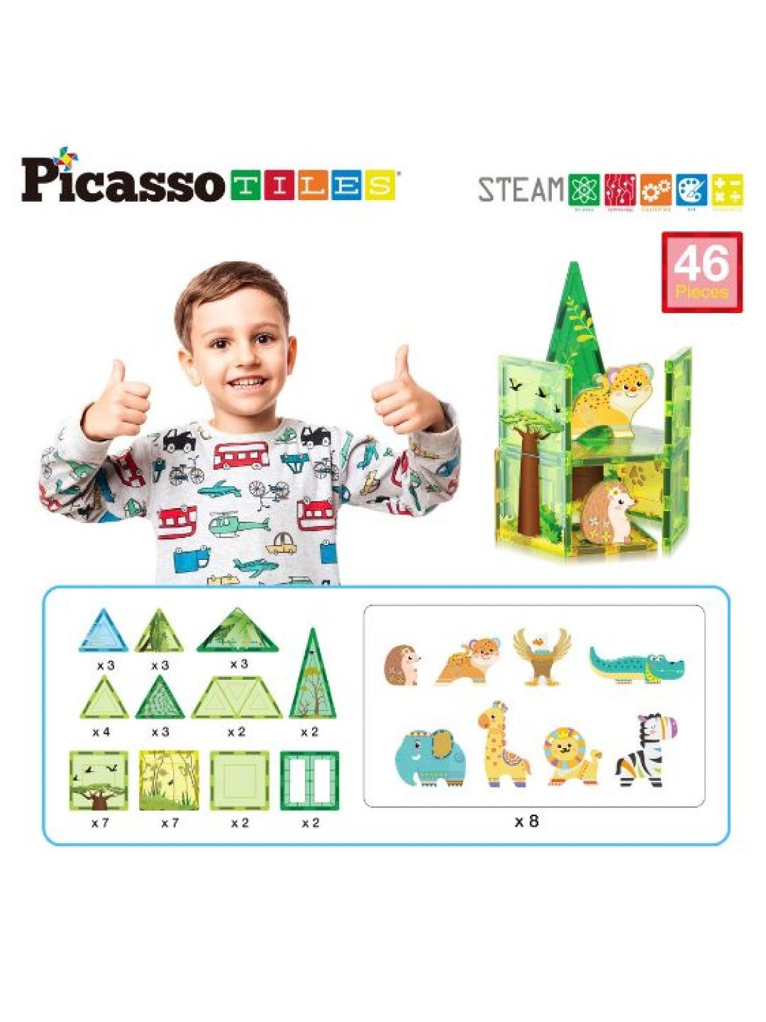 Picasso Tiles Safari Set with 8 Animals (No Color- Image 2)