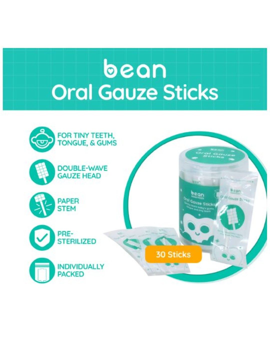 bean essentials Oral Gauze Sticks (30 pcs) (No Color- Image 2)