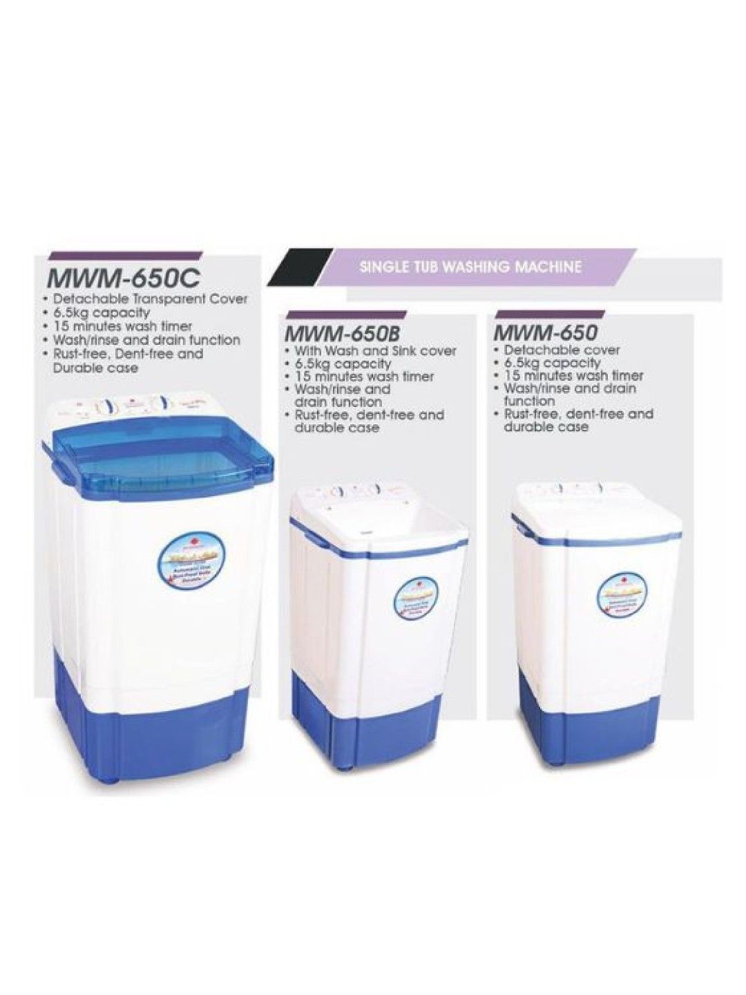 MICROMATIC MWM-650 Washing Machine Single Tub 6.5kg (No Color- Image 2)