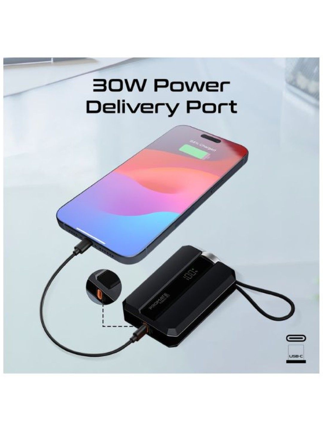 Promate NEO-10 30W Power Delivery Smartphone & Apple Watch Ultra-Fast Power Bank (Black- Image 2)