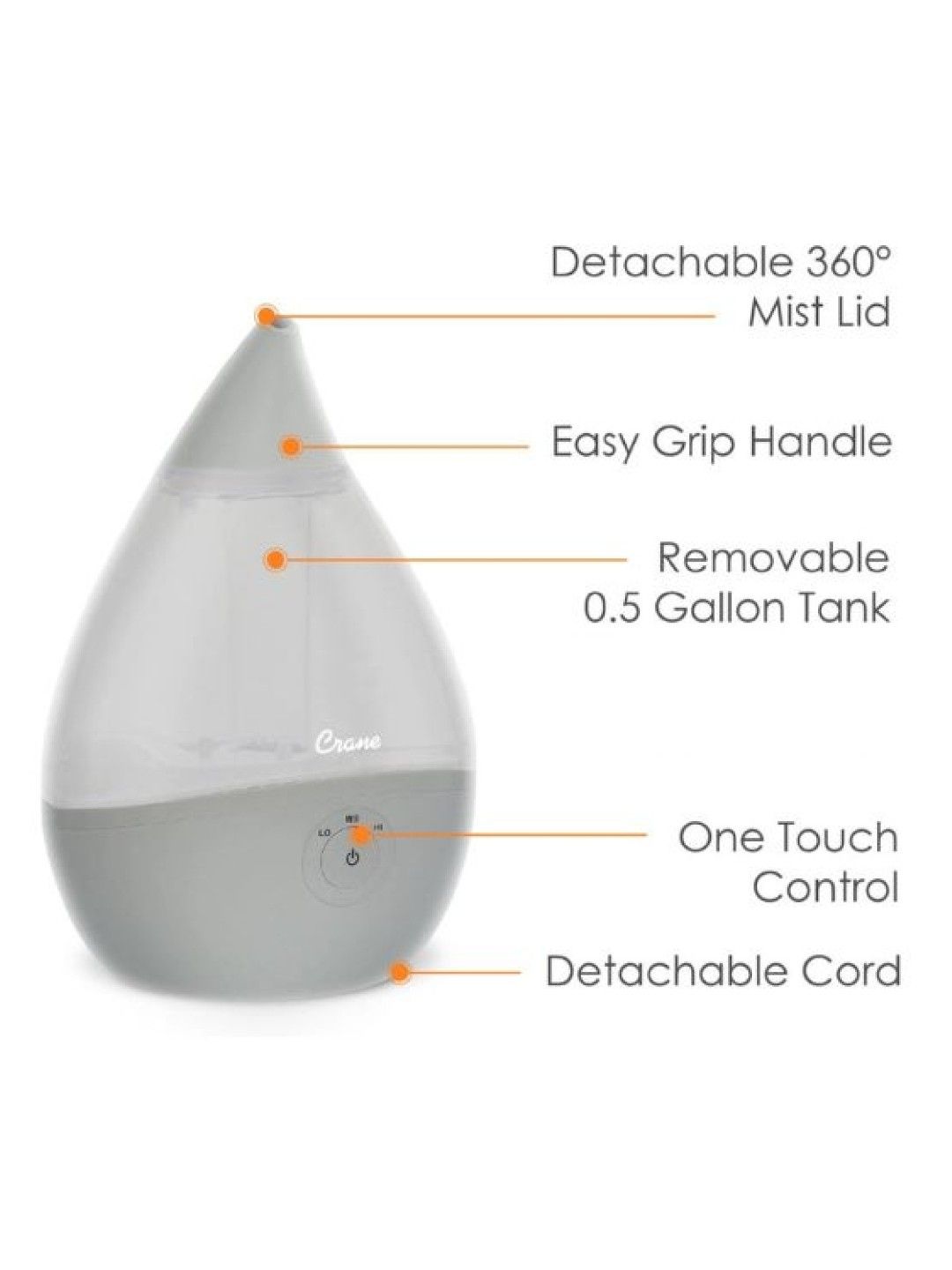 Crane Droplet Filter Free Cool Mist Humidifier with Vaporizer Function for Inhalation (Gray- Image 2)